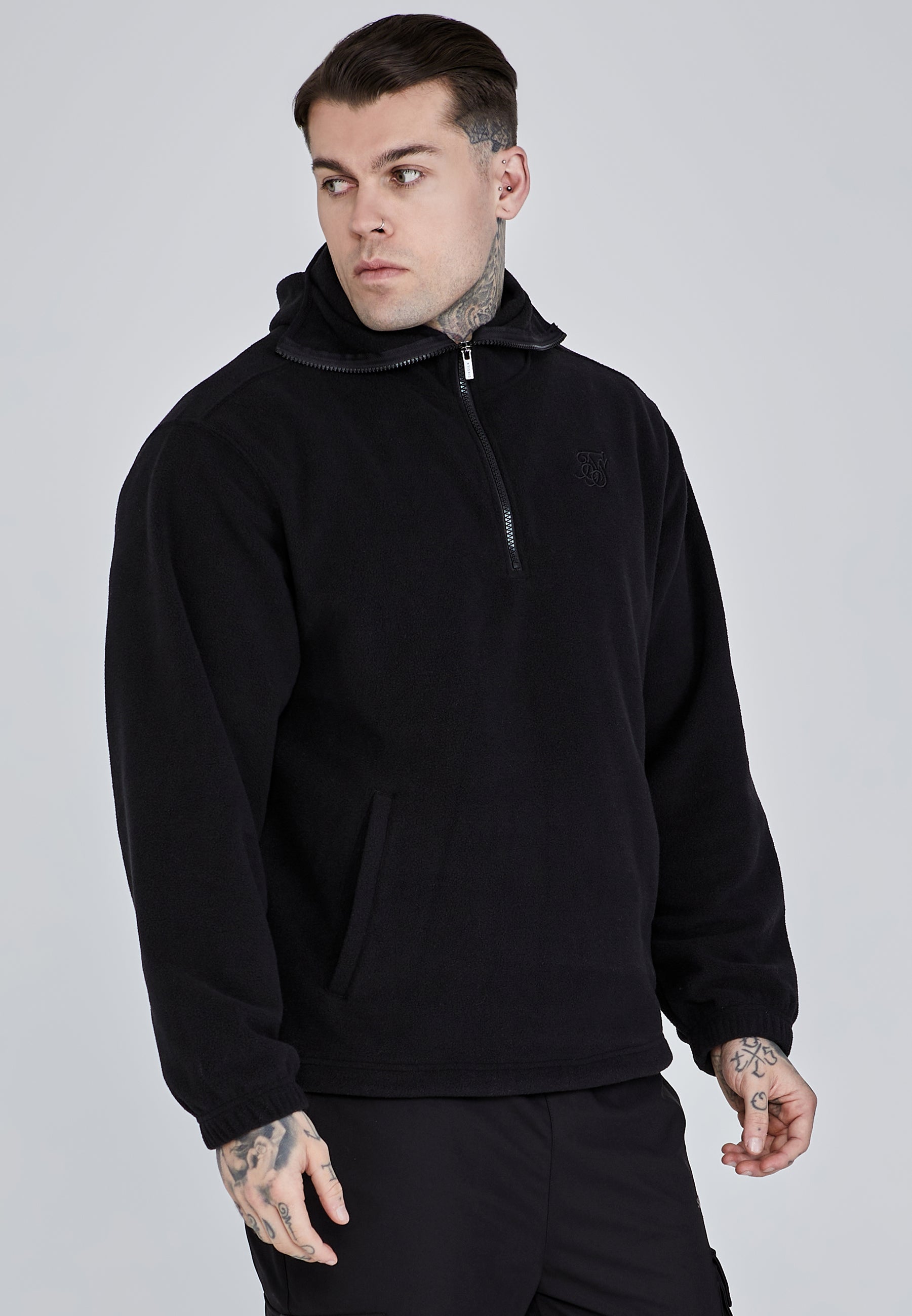 Polar Fleece Hoodie in nero Felpa con cappuccio SikSilk   