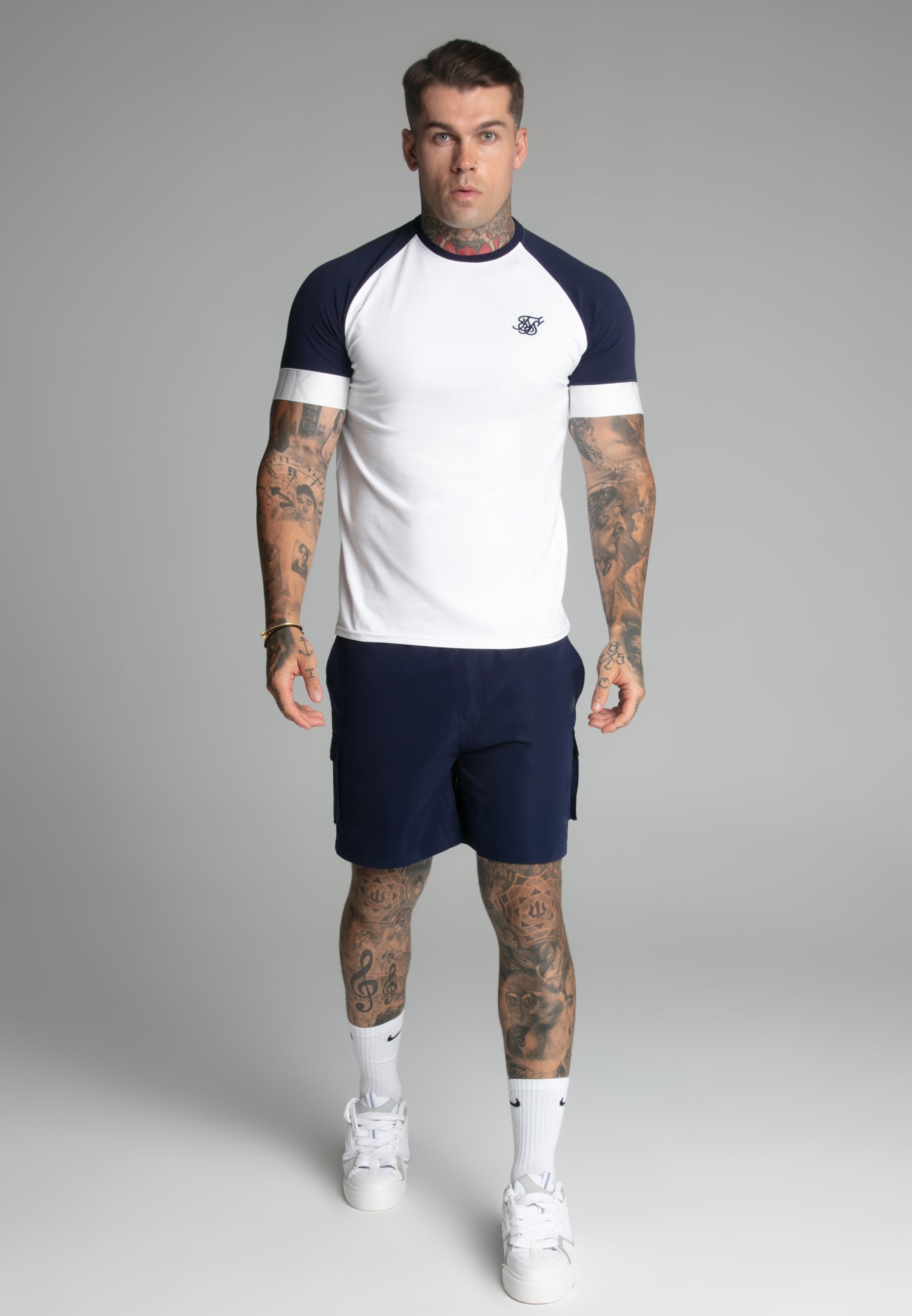 Maglietta Tech in bianco, navy Magliette SikSilk