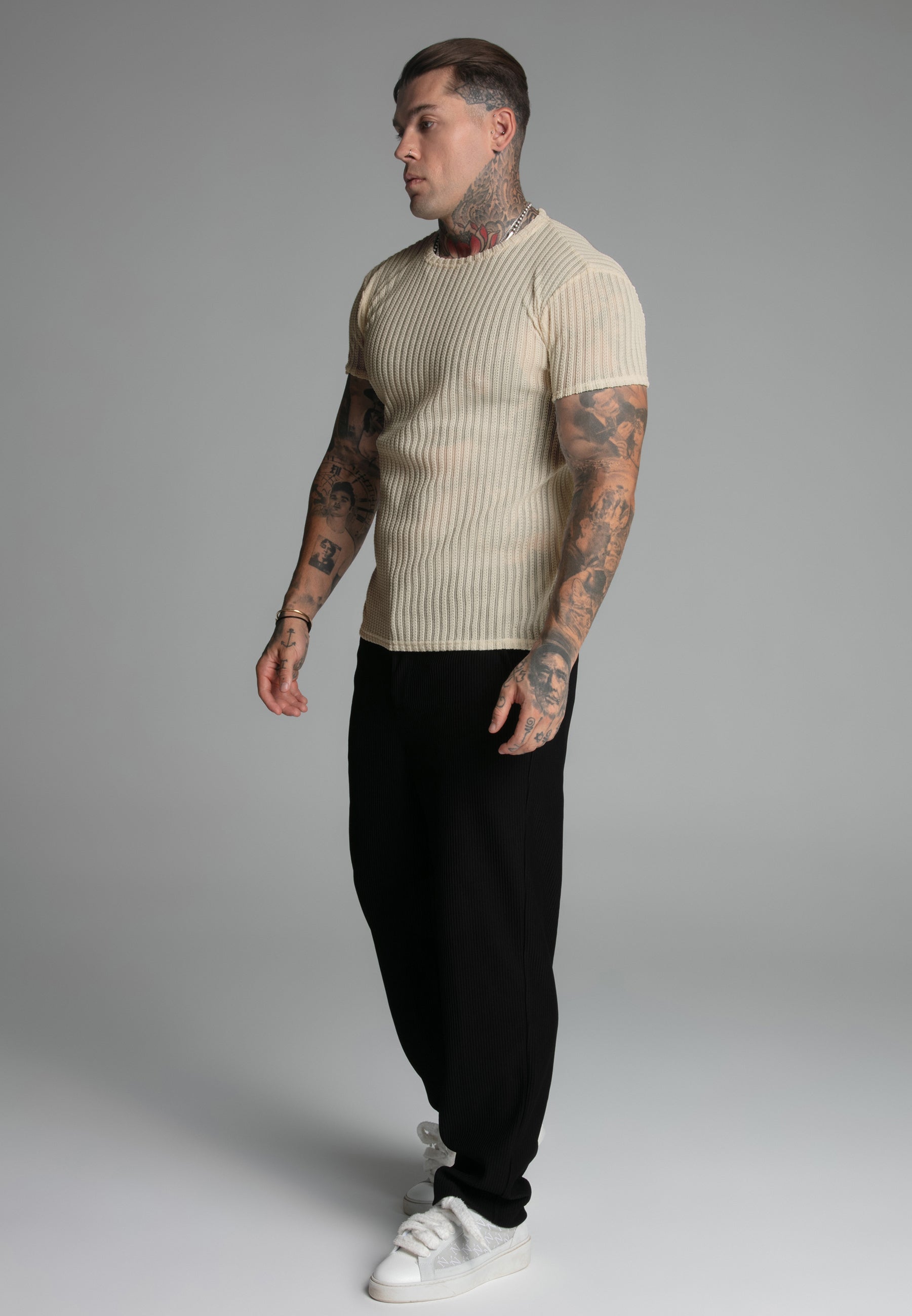 Maglietta muscolare testurizzata in ecrù Magliette SikSilk