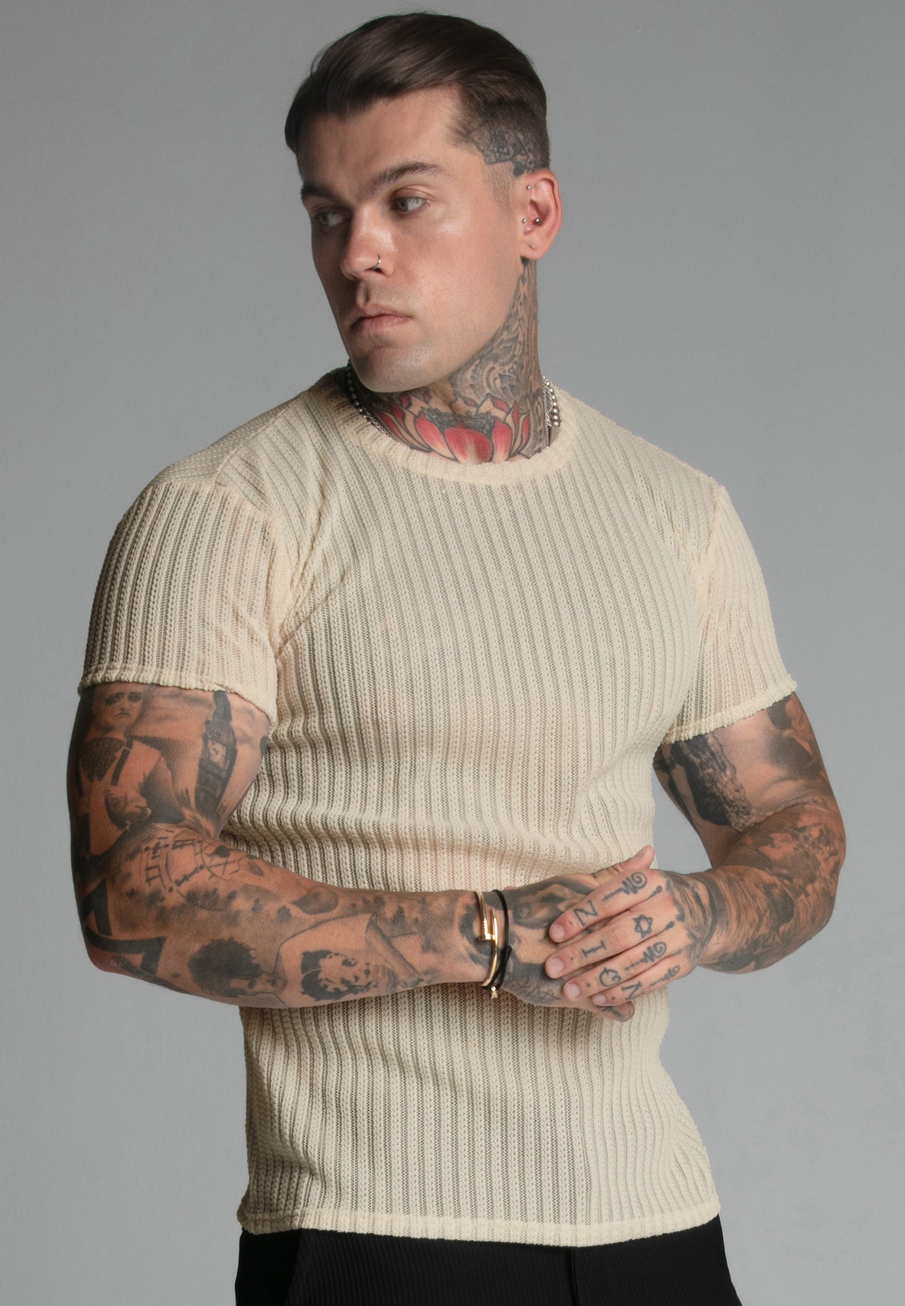 Maglietta muscolare testurizzata in ecrù Magliette SikSilk