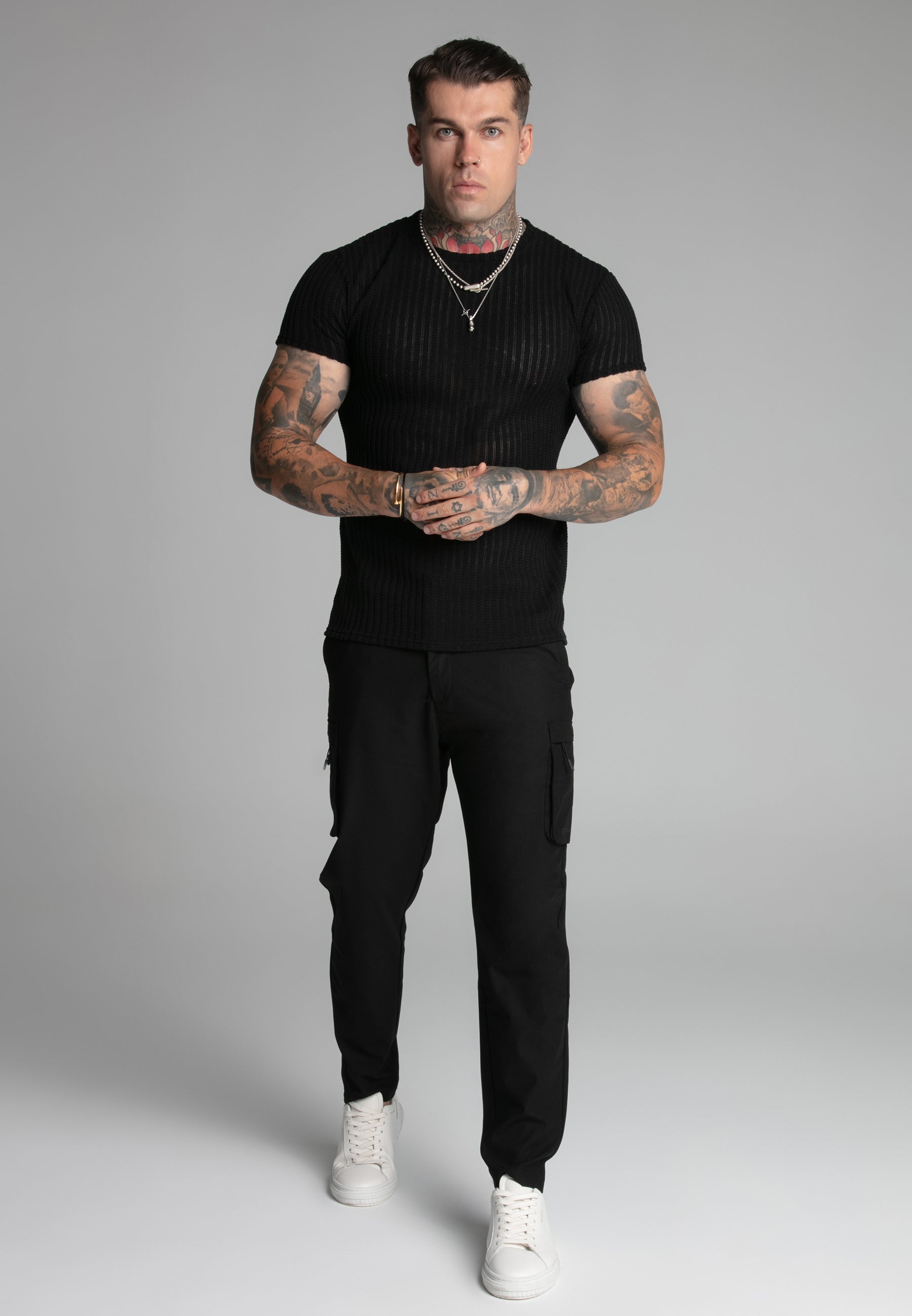 Maglietta muscolare testurizzata in nero Magliette SikSilk