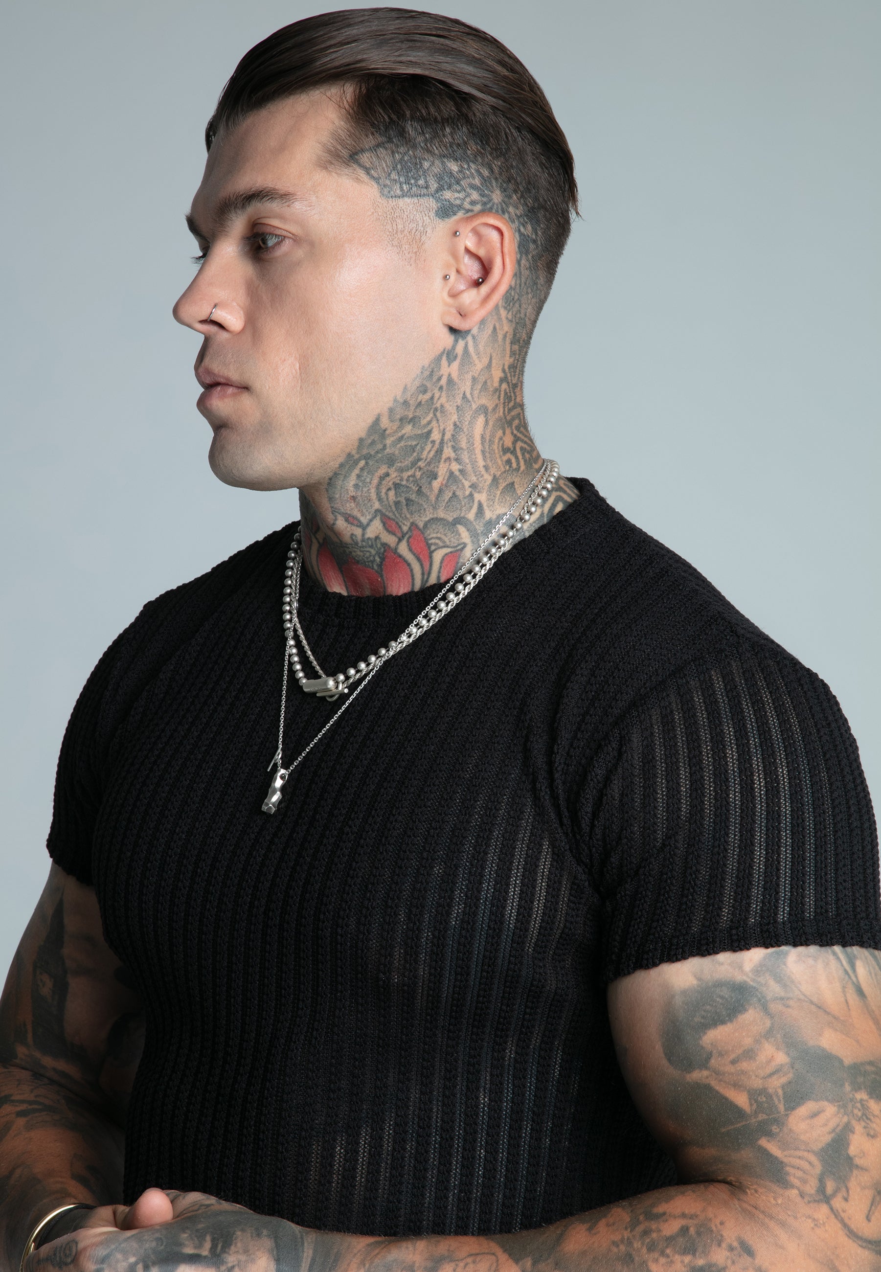 Maglietta muscolare testurizzata in nero Magliette SikSilk