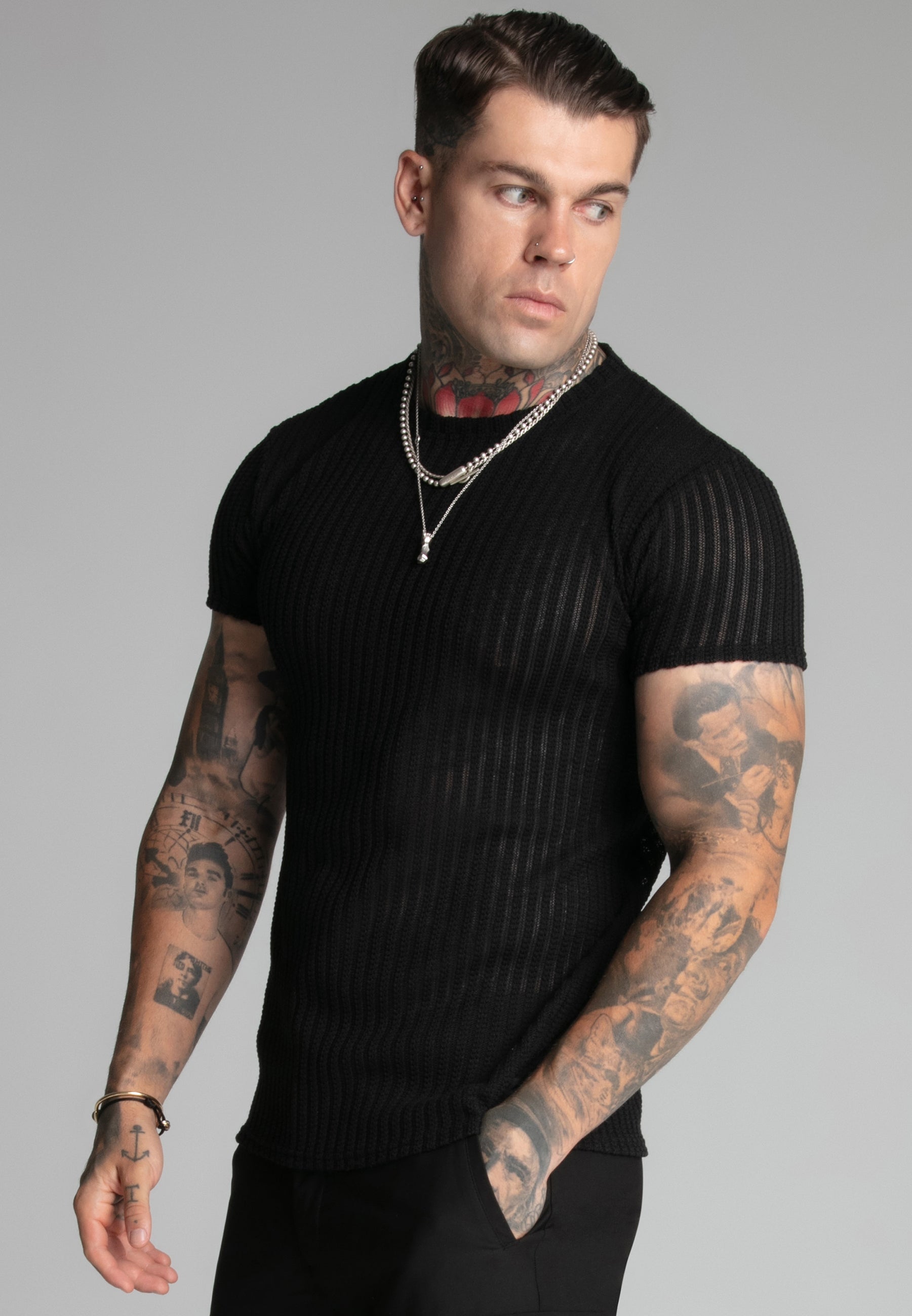 Maglietta muscolare testurizzata in nero Magliette SikSilk