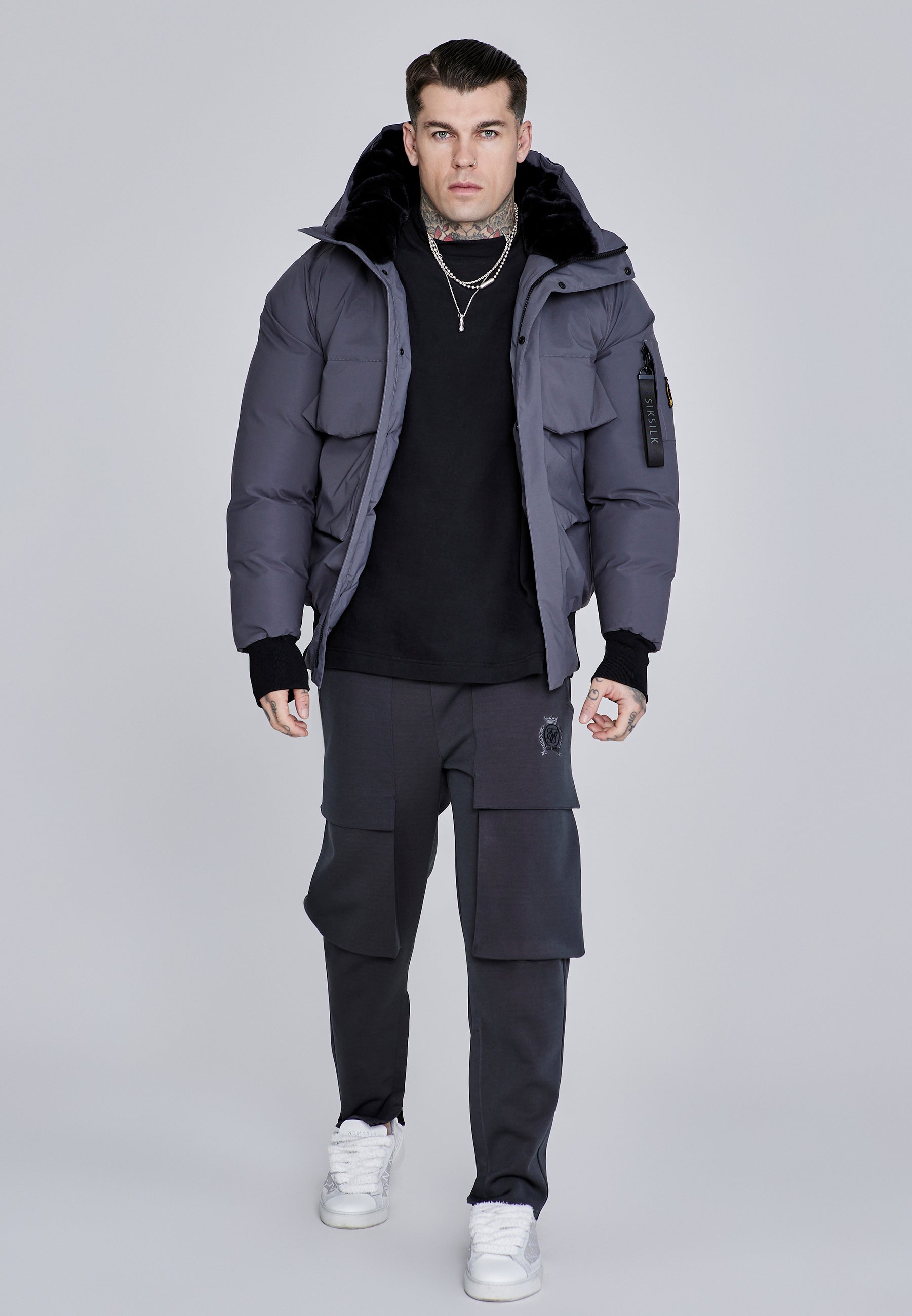 Giacca bomber con cappuccio in grigio Giacche SikSilk