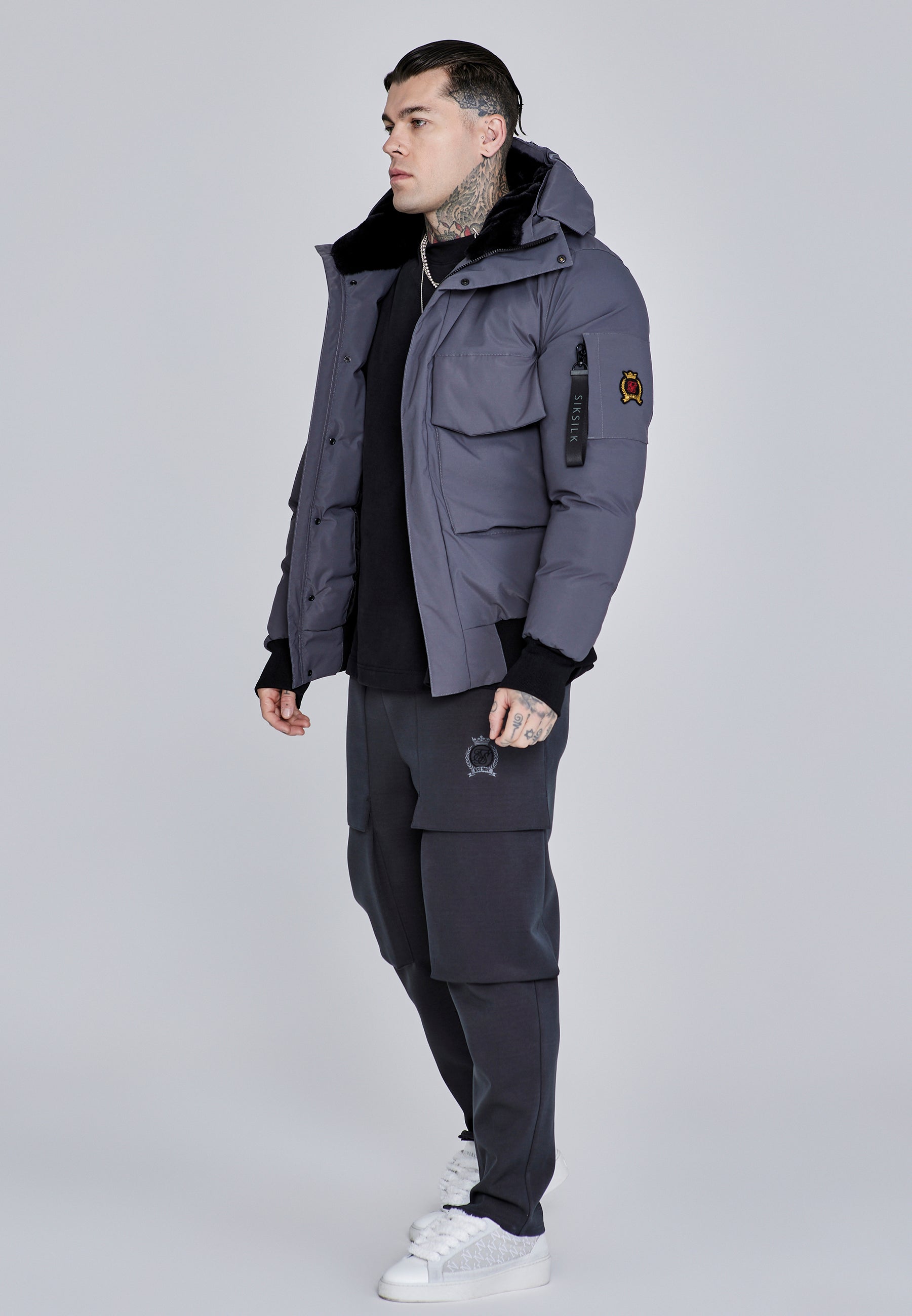 Giacca bomber con cappuccio in grigio Giacche SikSilk