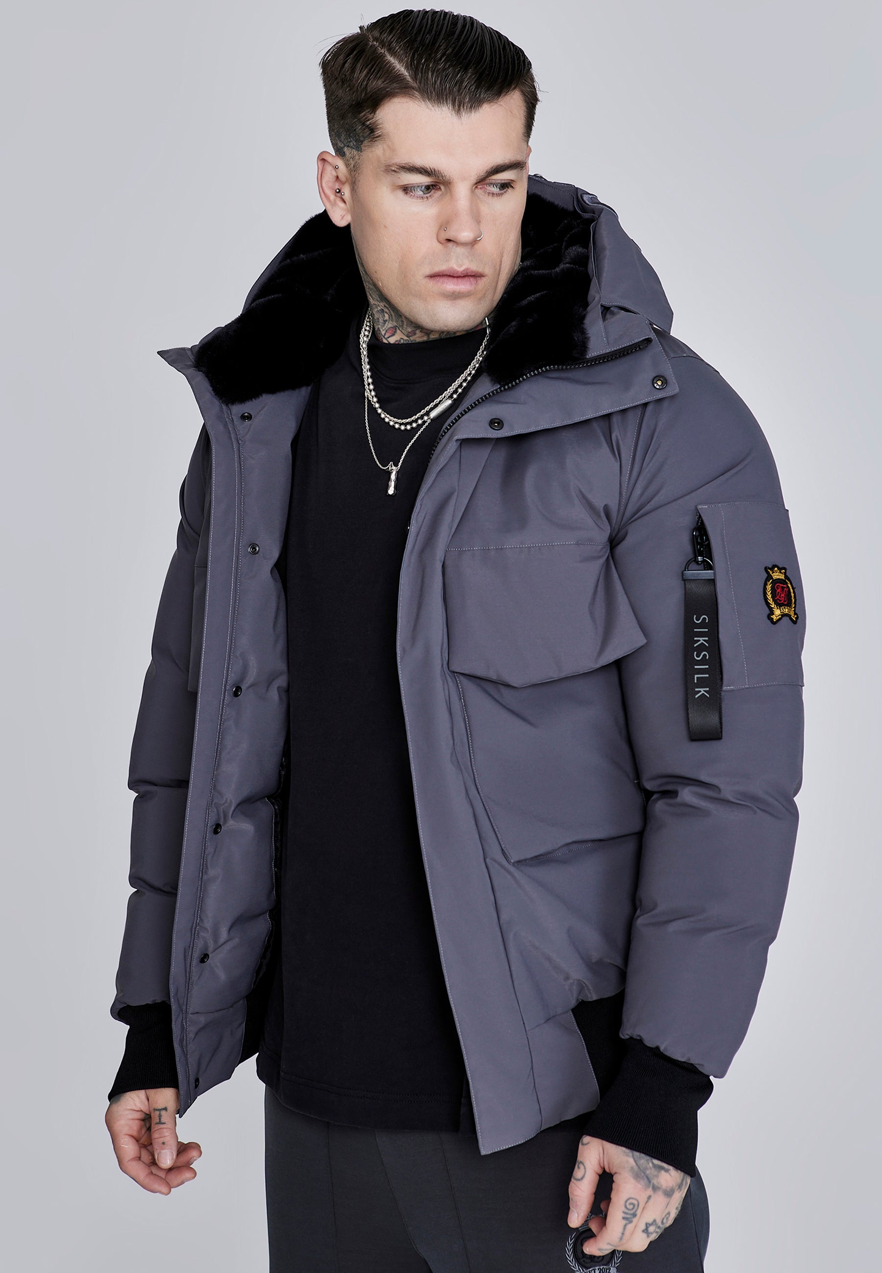 Giacca bomber con cappuccio in grigio Giacche SikSilk