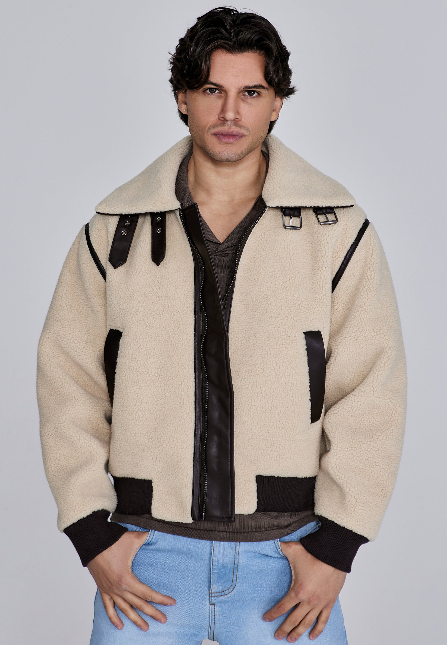 Giacca Bomber Sherpa in Beige Giacche SikSilk
