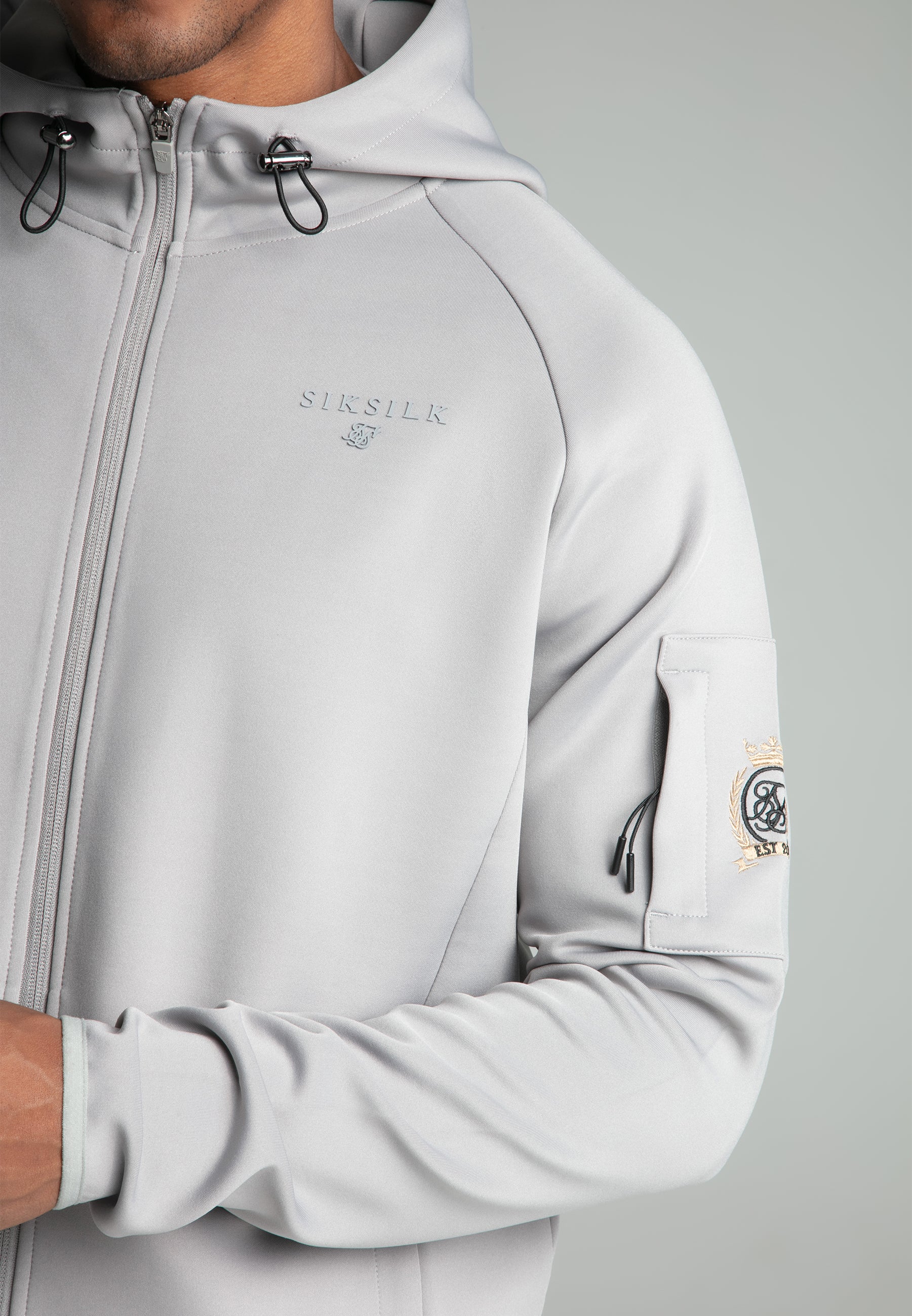 Felpa con cappuccio con zip intera in grigio Giacche con cappuccio SikSilk