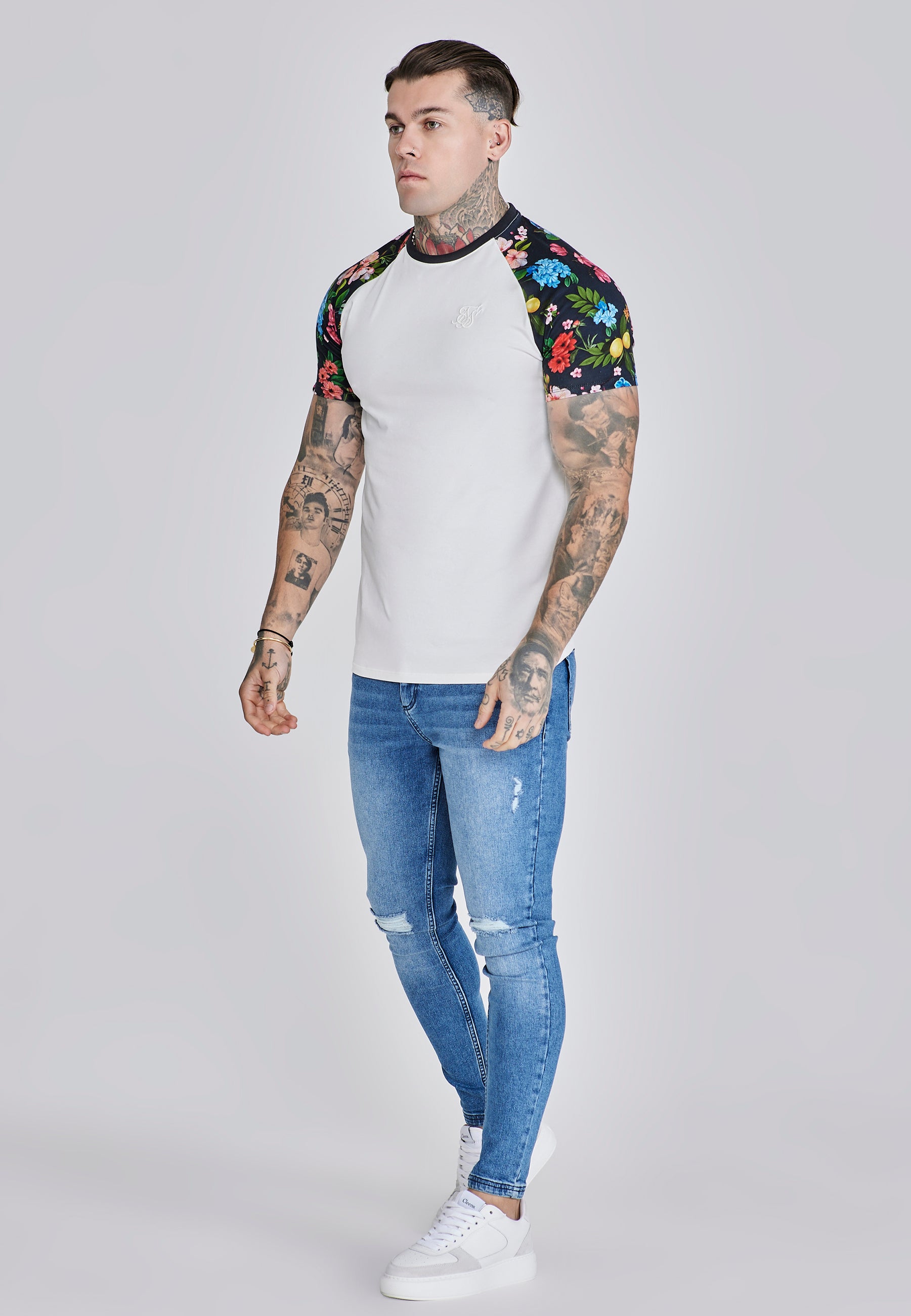 Maglietta Raglan in Ecru Multi T-Shirt SikSilk
