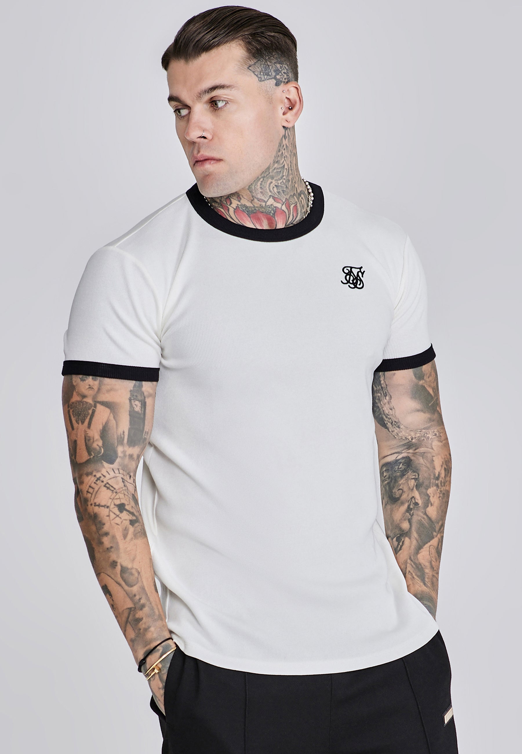 Maglietta a coste Ringer in ecru Magliette SikSilk