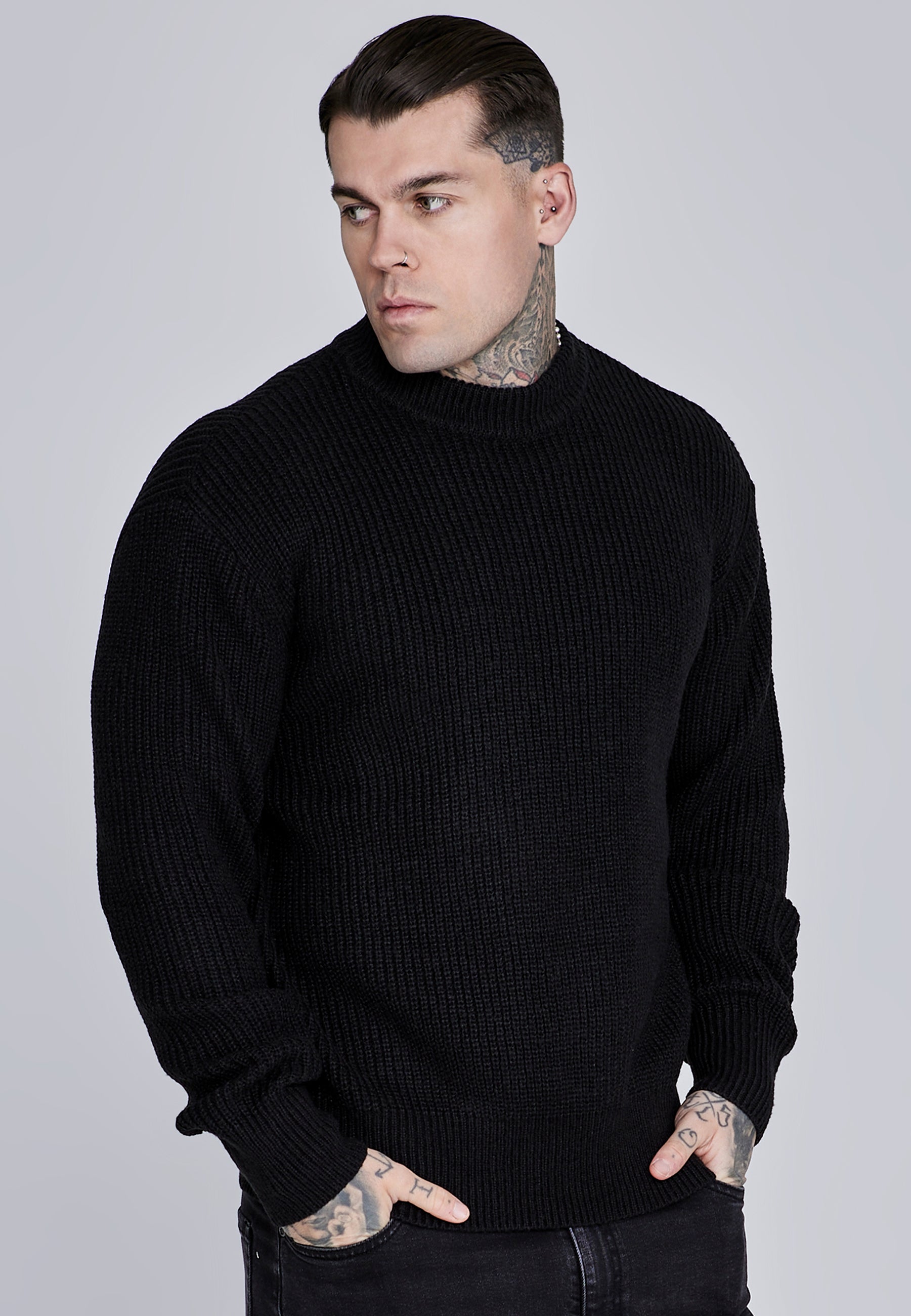 Maglione lavorato a maglia in nero Maglioni SikSilk