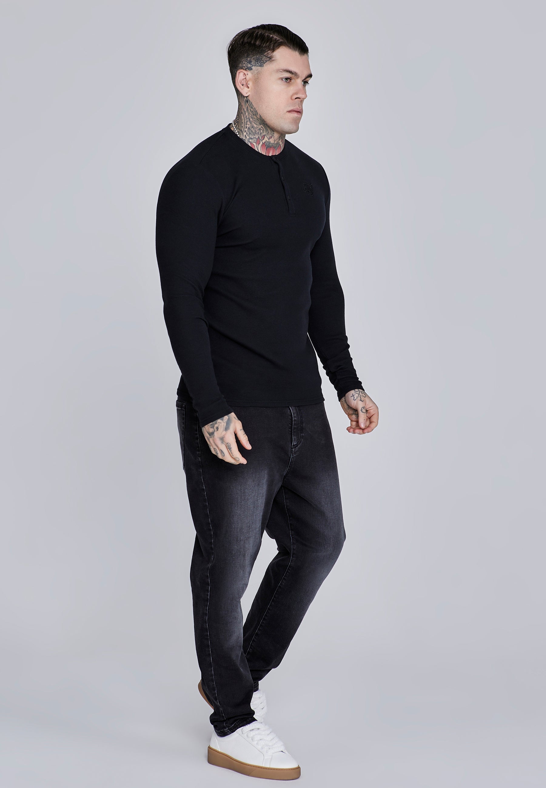 Maglietta Henley in nero Magliette SikSilk