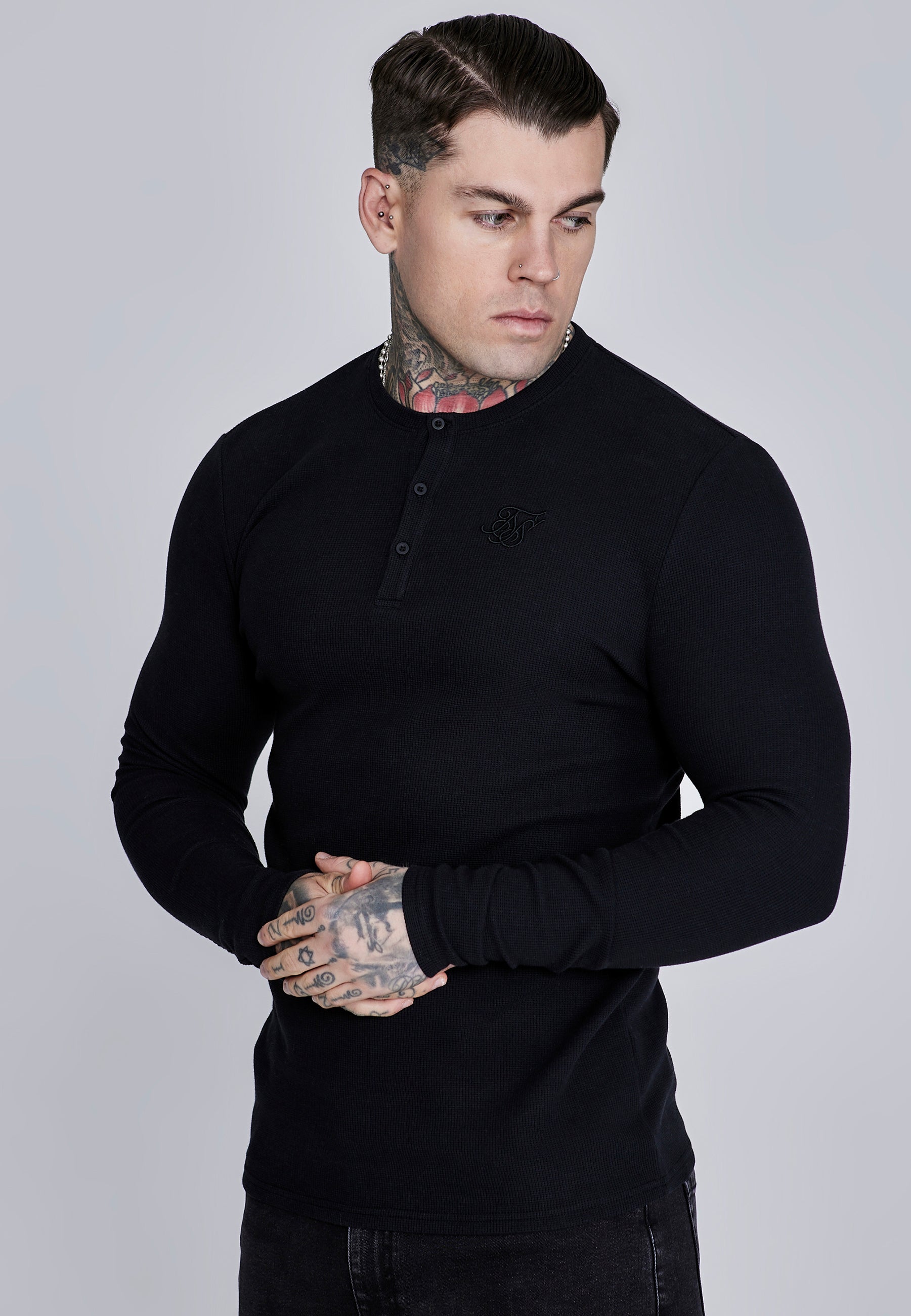Maglietta Henley in nero Magliette SikSilk