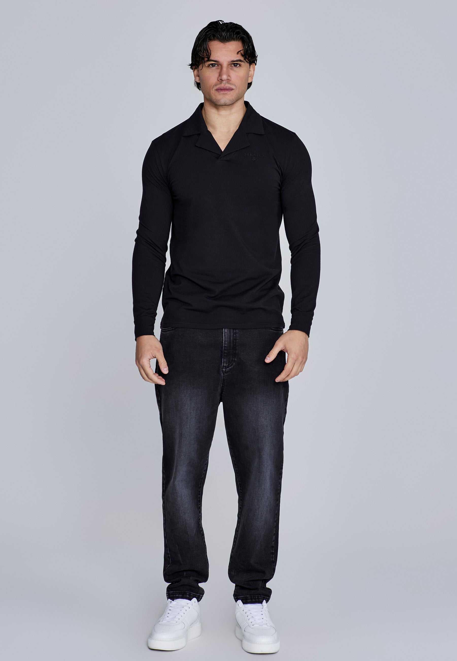 Polo a maniche lunghe in nero Magliette SikSilk