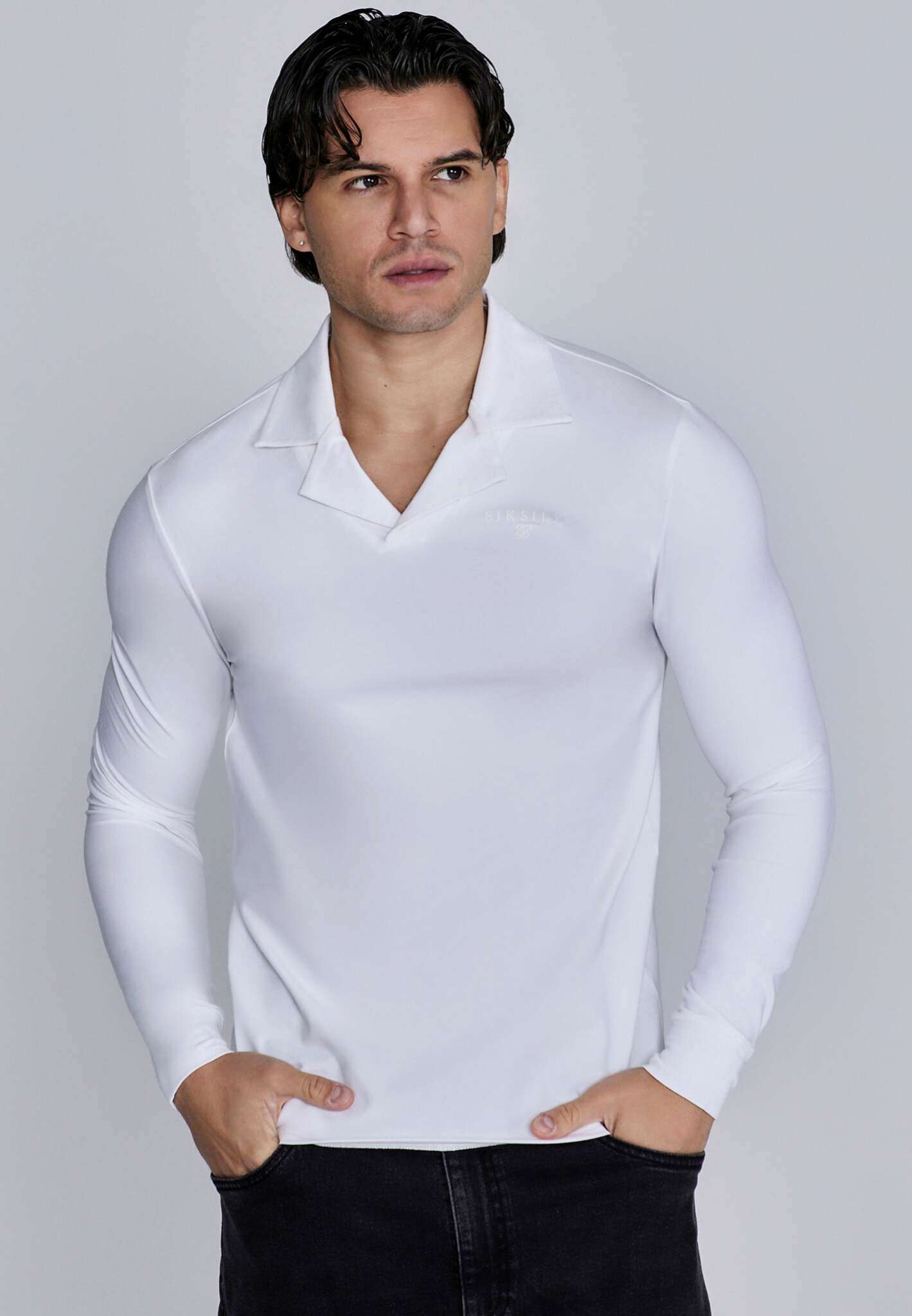Polo a maniche lunghe in bianco Magliette SikSilk