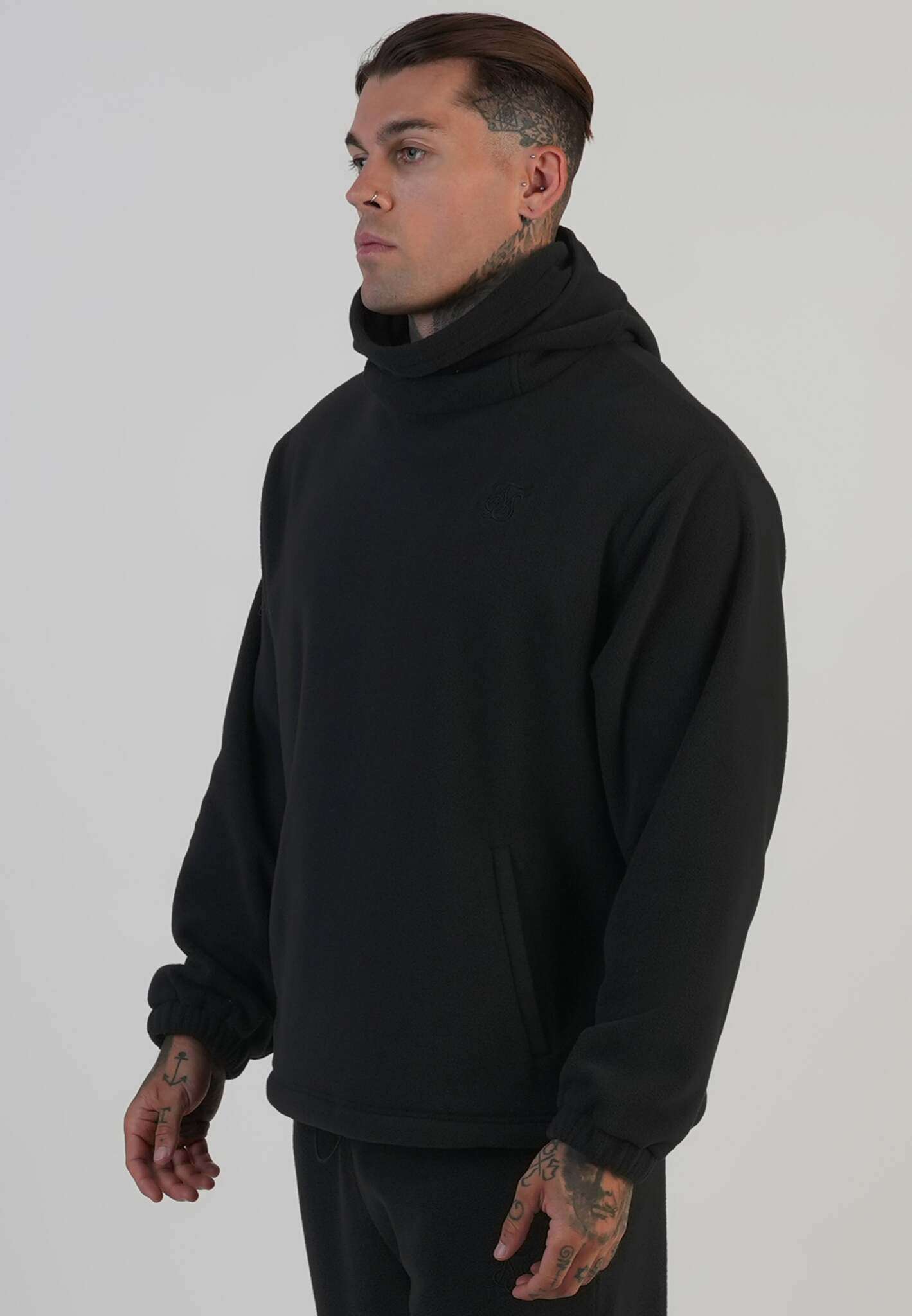 Polar Fleece Hoodie in nero Felpa con cappuccio SikSilk