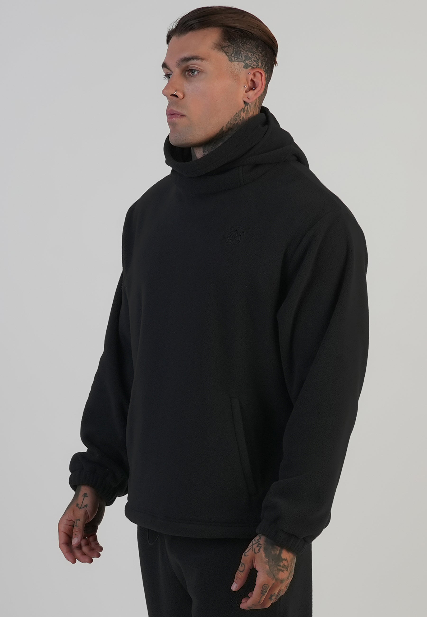 Polar Fleece Hoodie in nero Felpa con cappuccio SikSilk