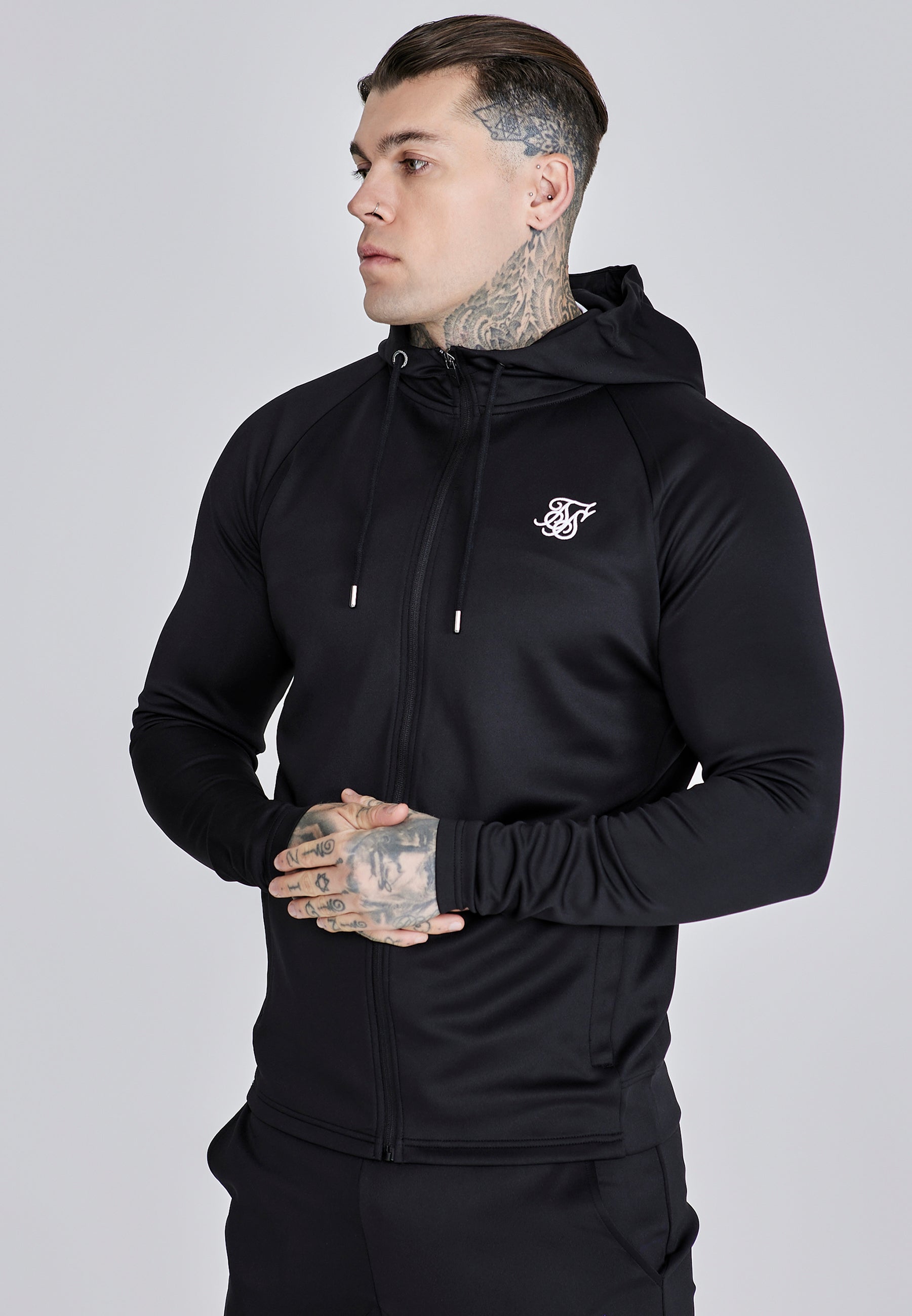 Felpa con cappuccio e pantaloni da jogging in set neri SikSilk