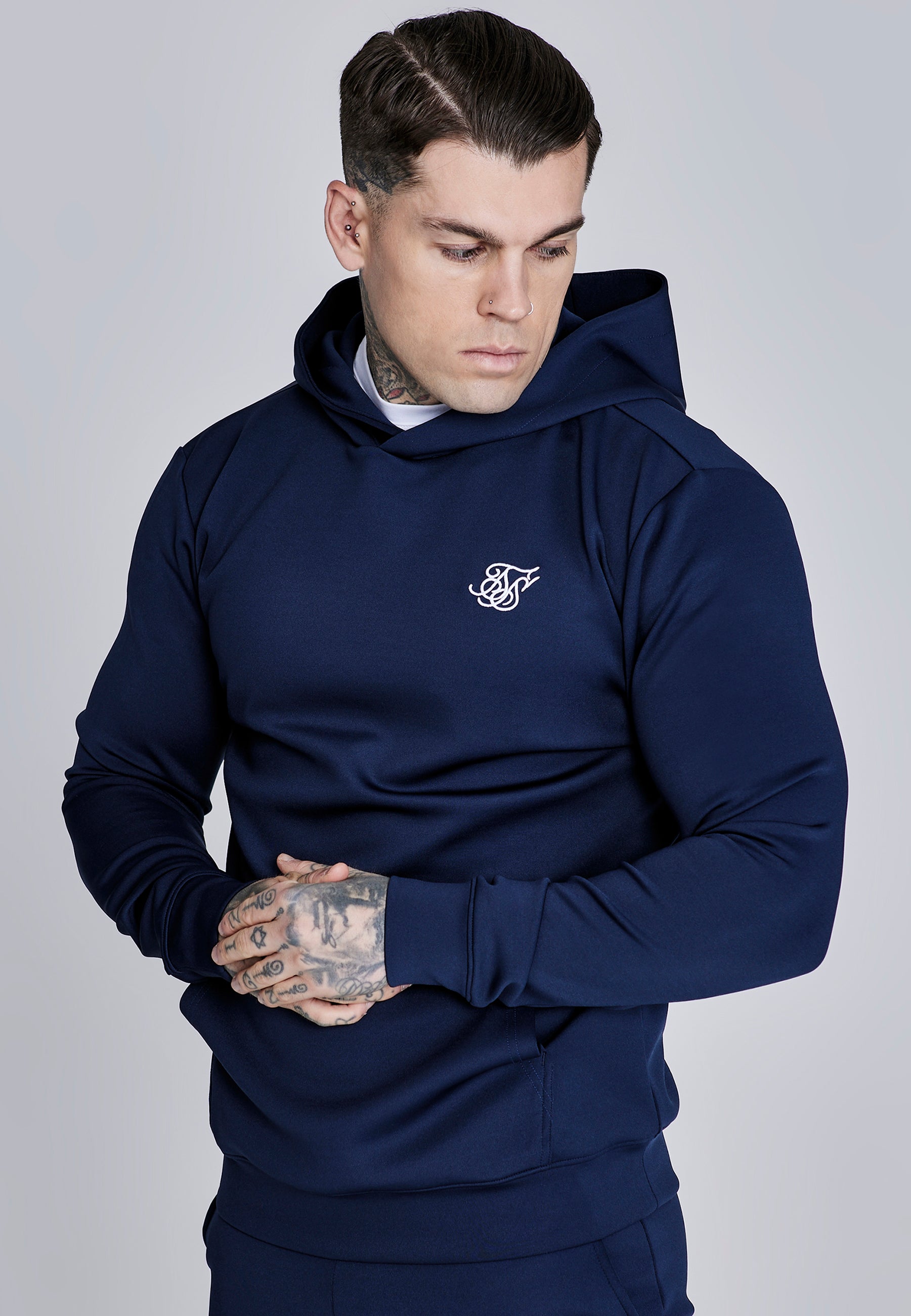 Felpa con cappuccio Essentials Poly in Marina Felpa con cappuccio SikSilk