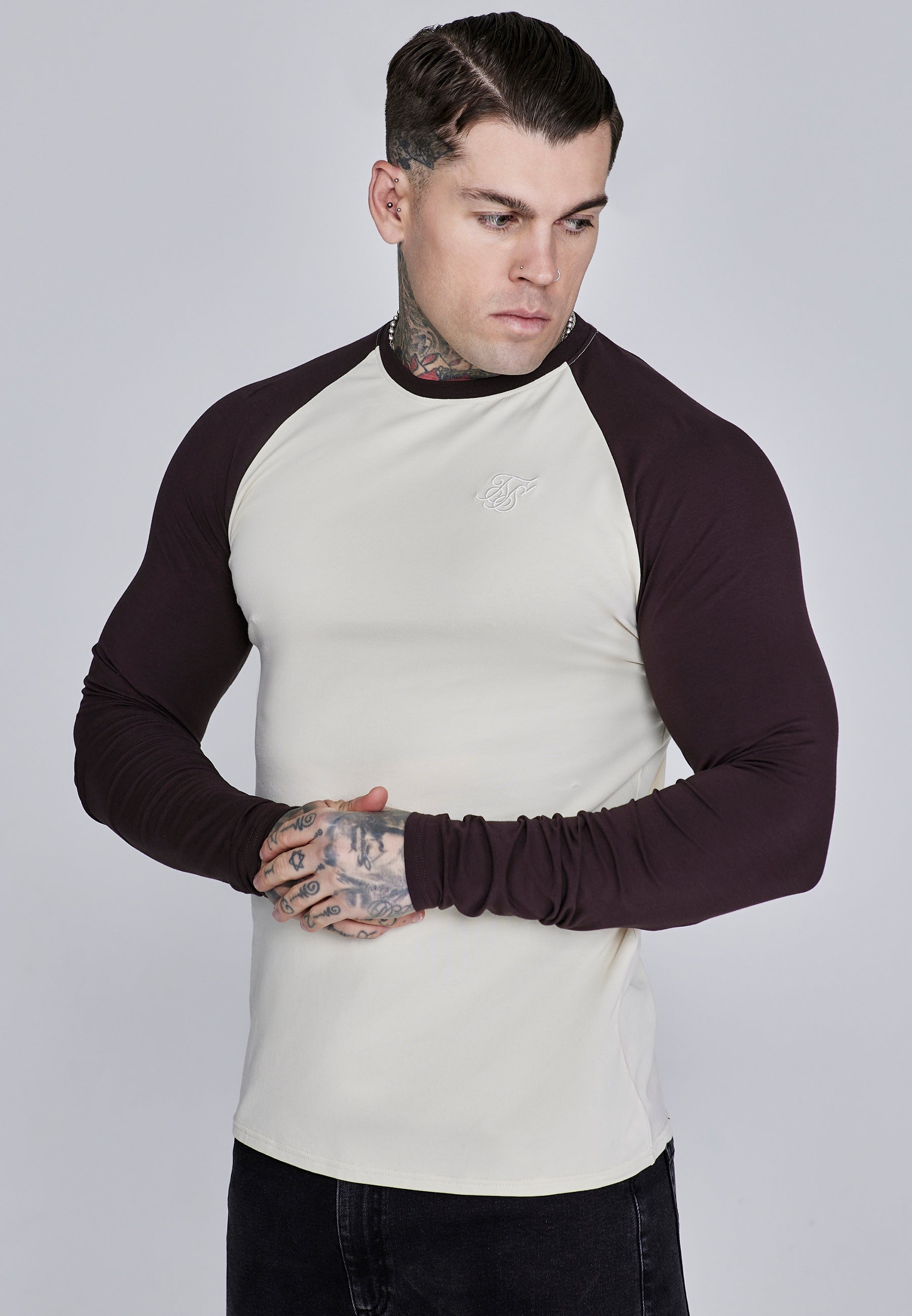Maglietta Muscle Fit in ecru, marrone Magliette SikSilk