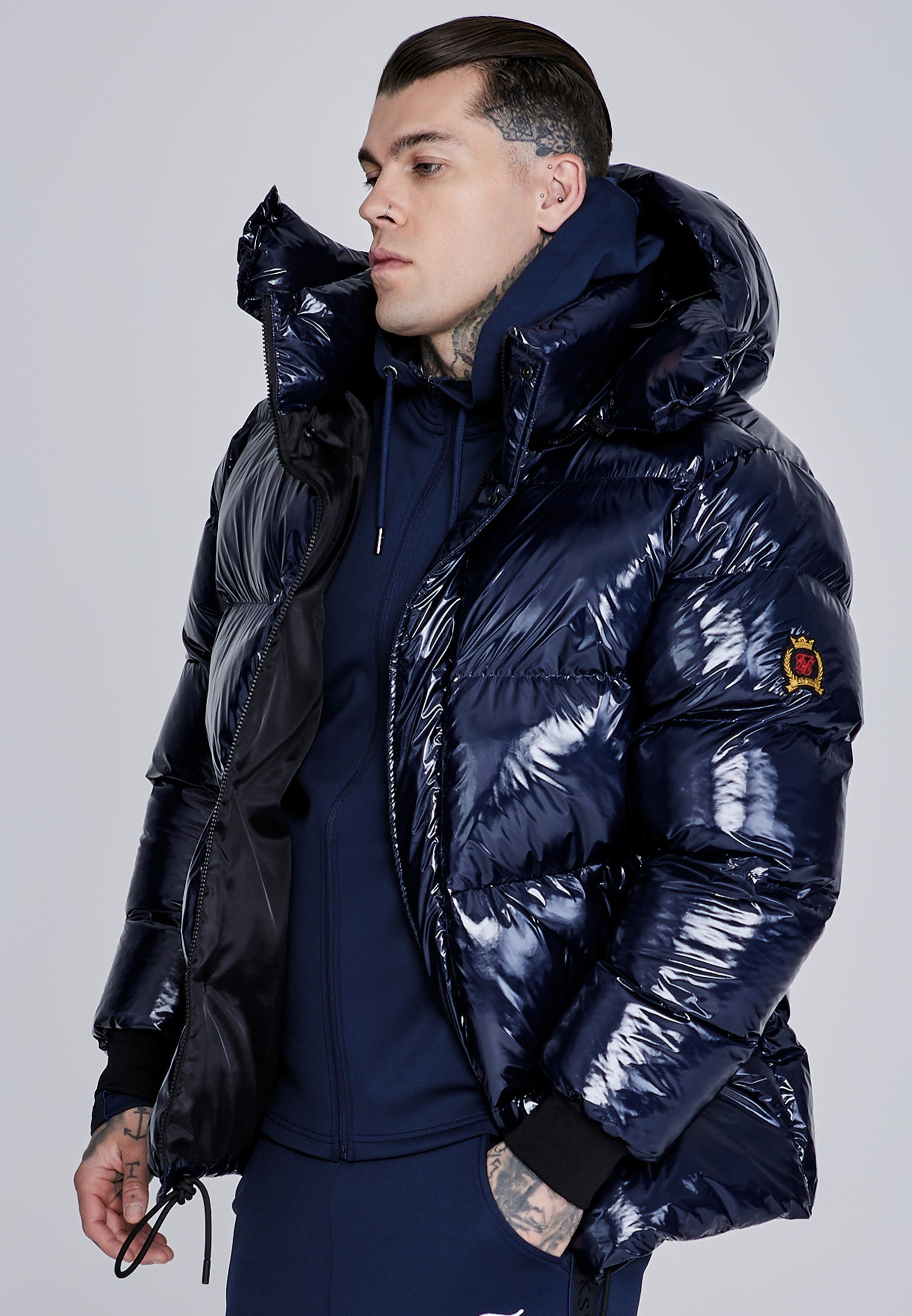 Giacca Puffer High Shine in Dark Navy Giacche SikSilk