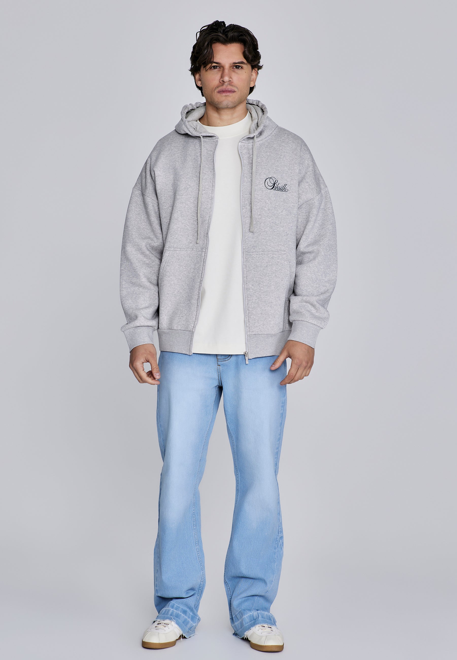 Essentials Felpa con cappuccio e zip intera in marna grigia Giacche SikSilk