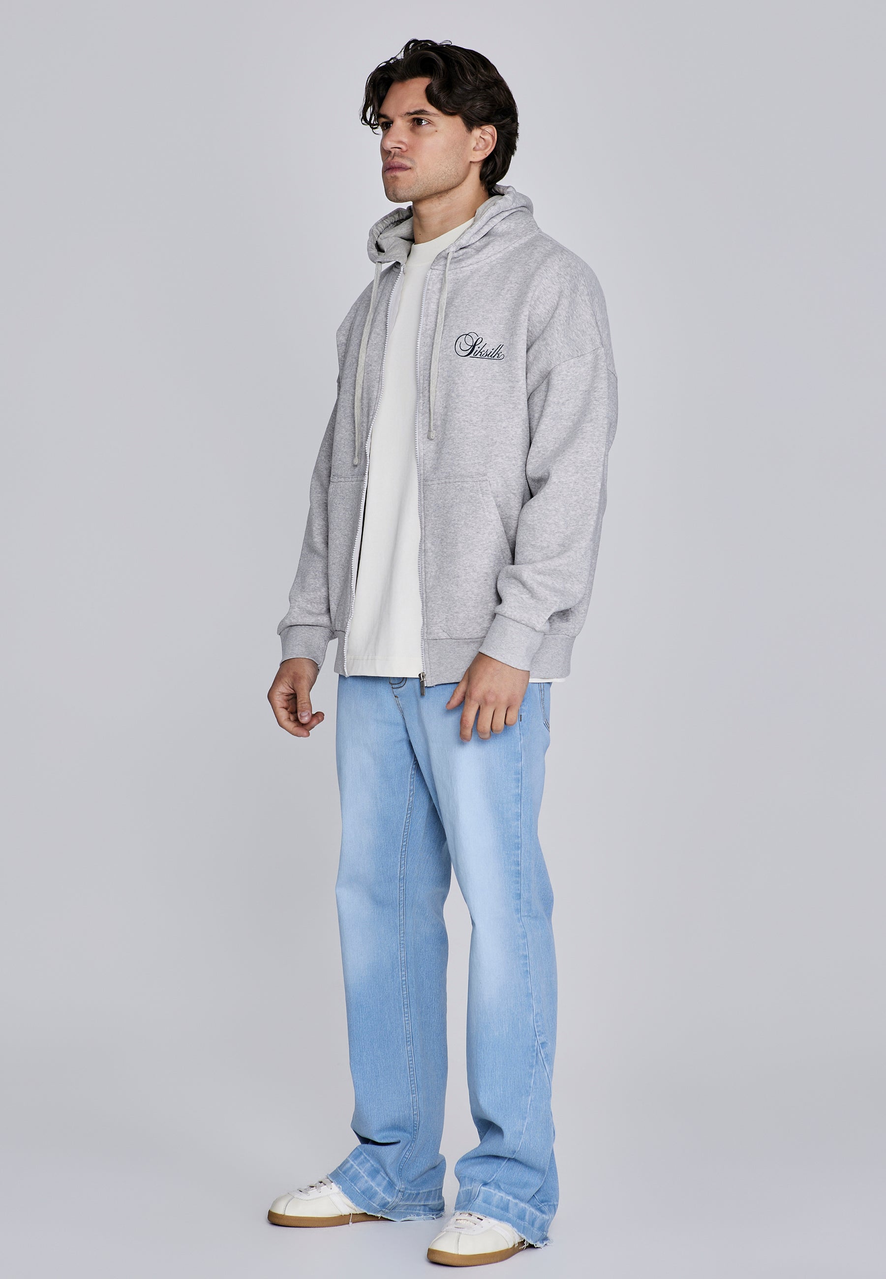 Essentials Felpa con cappuccio e zip intera in marna grigia Giacche SikSilk