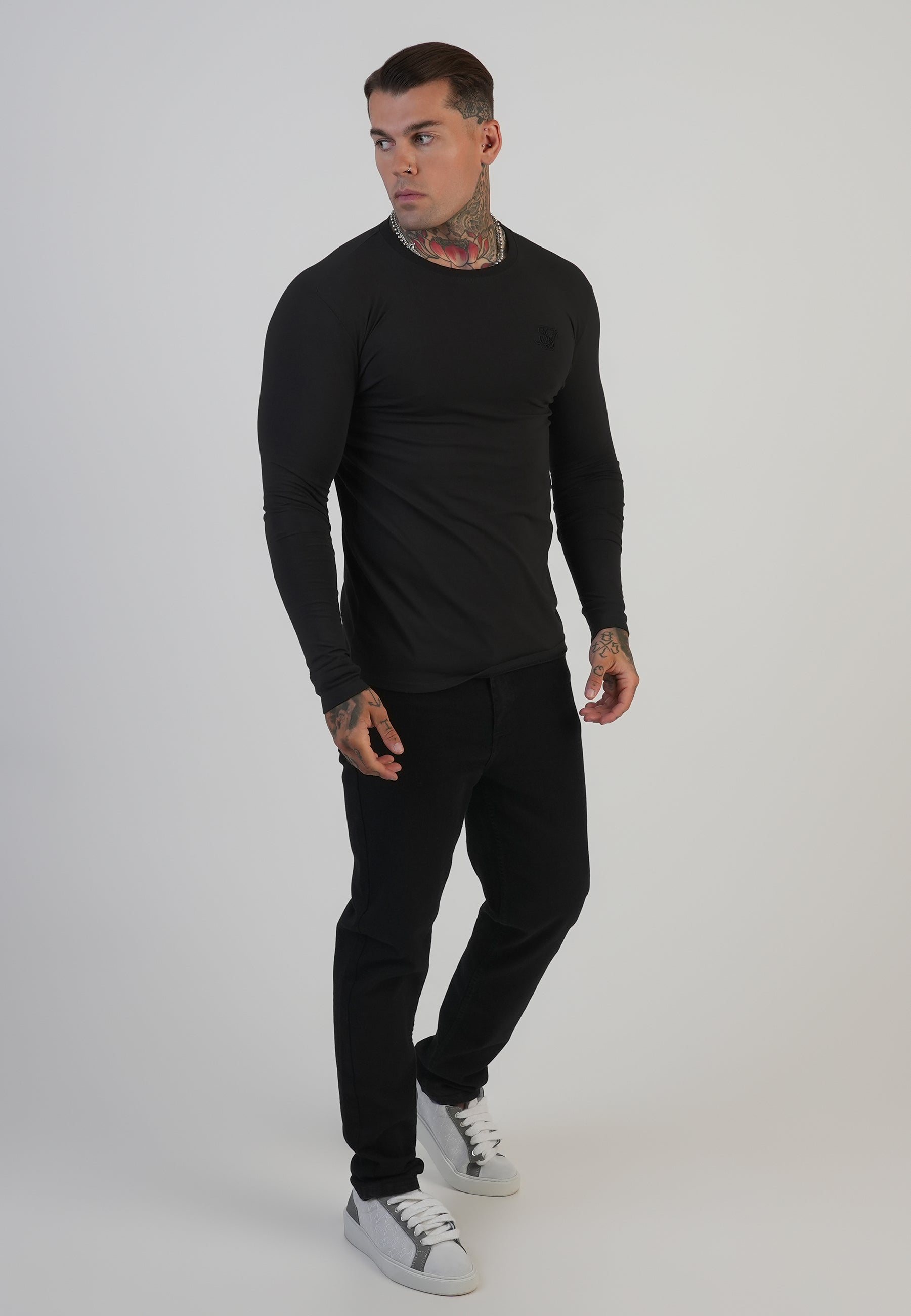 Maglietta a maniche lunghe in nero Magliette SikSilk