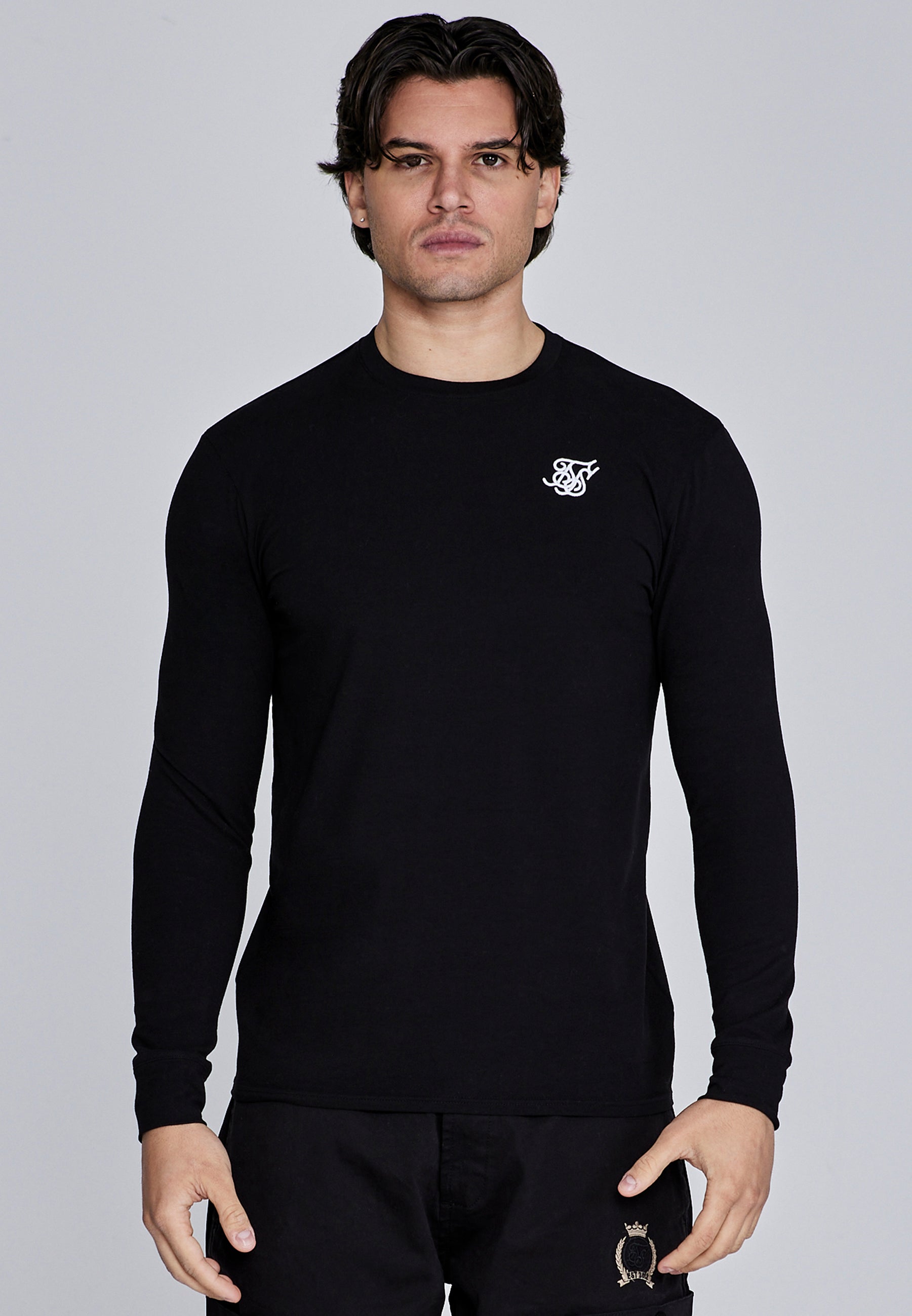 Maglietta Essentials a maniche lunghe in nero Magliette SikSilk