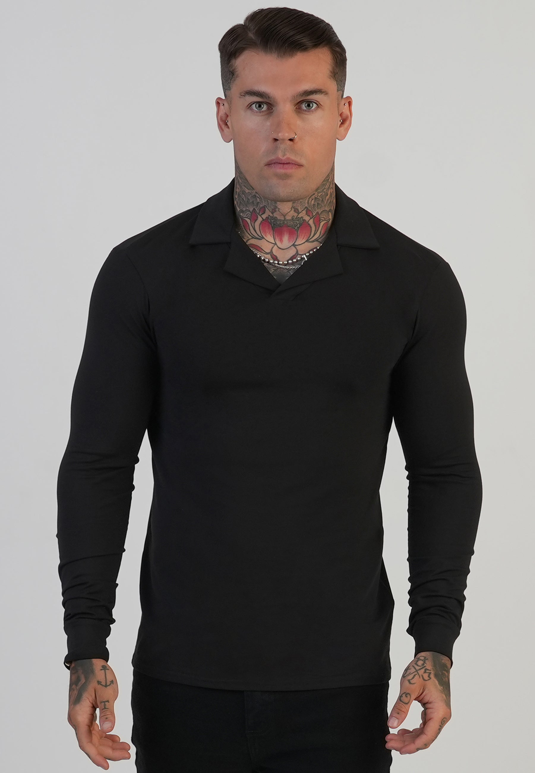 Polo Revere a maniche lunghe in nero Magliette SikSilk