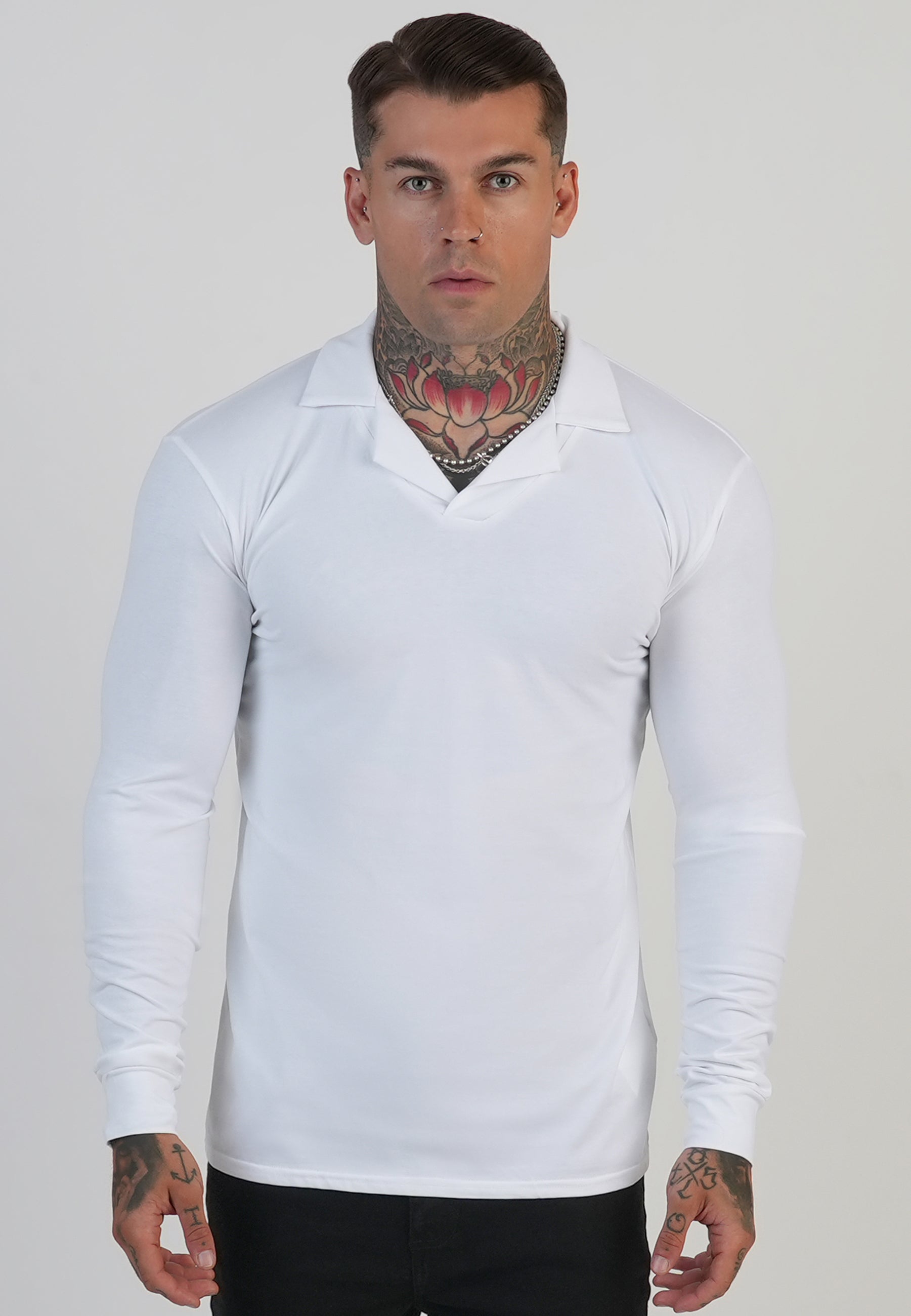 Polo Revere a manica lunga in bianco Magliette SikSilk