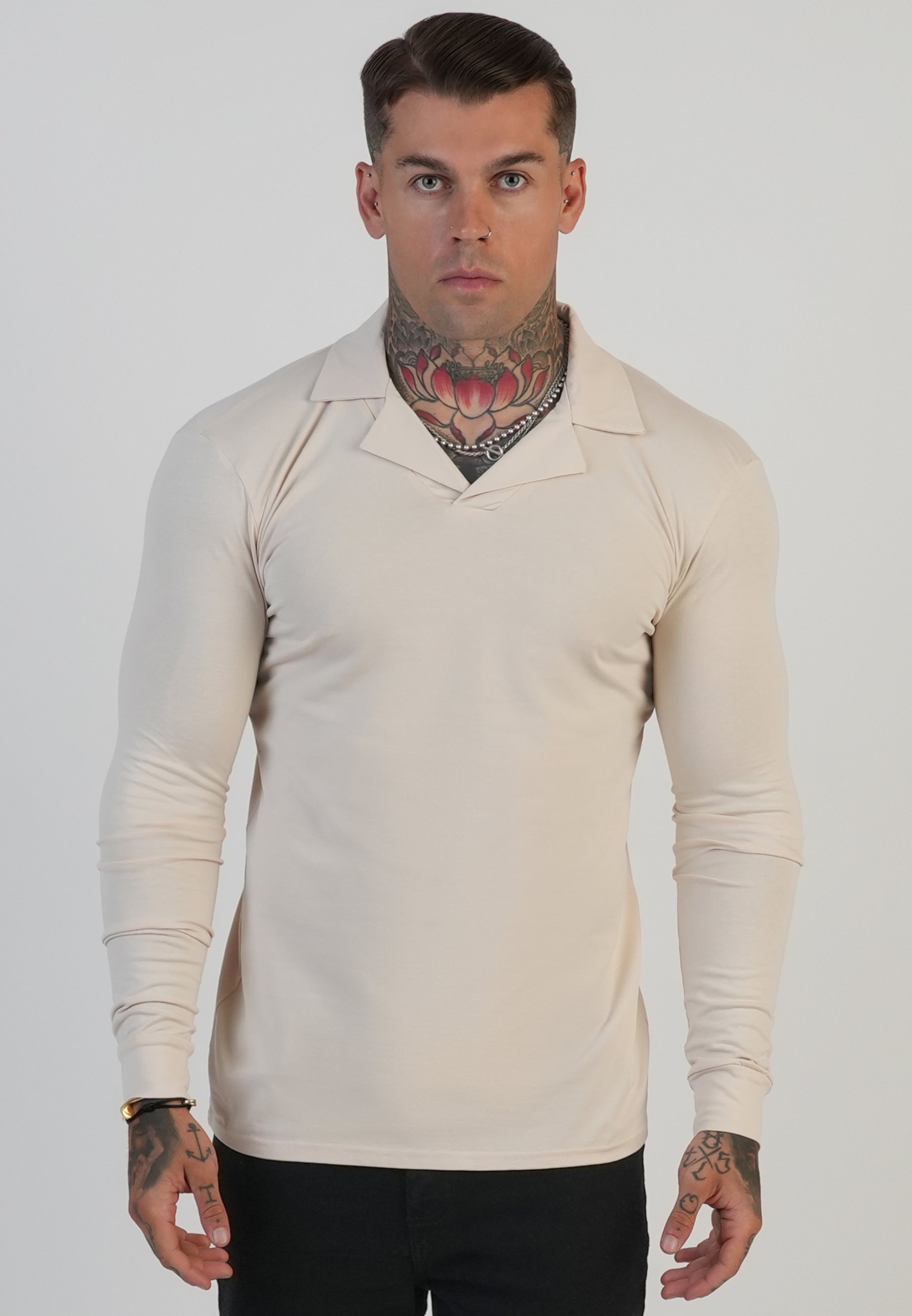 Polo Revere a maniche lunghe in ecru Magliette SikSilk