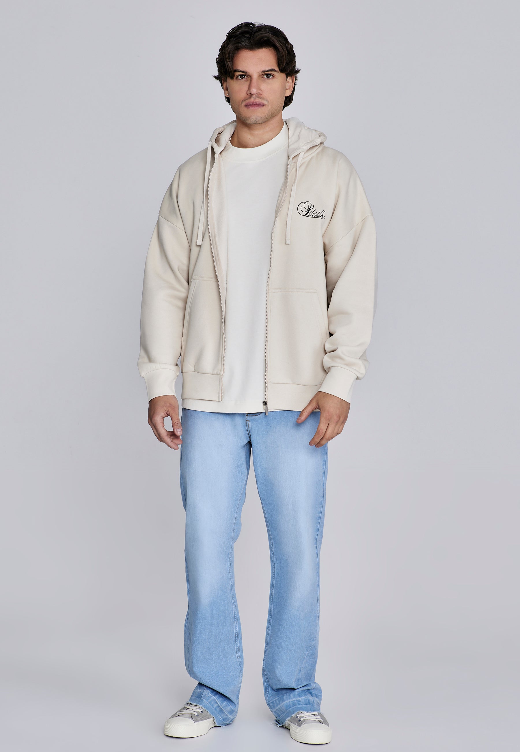 Essentials Felpa con cappuccio e zip intera in ecru Felpe SikSilk