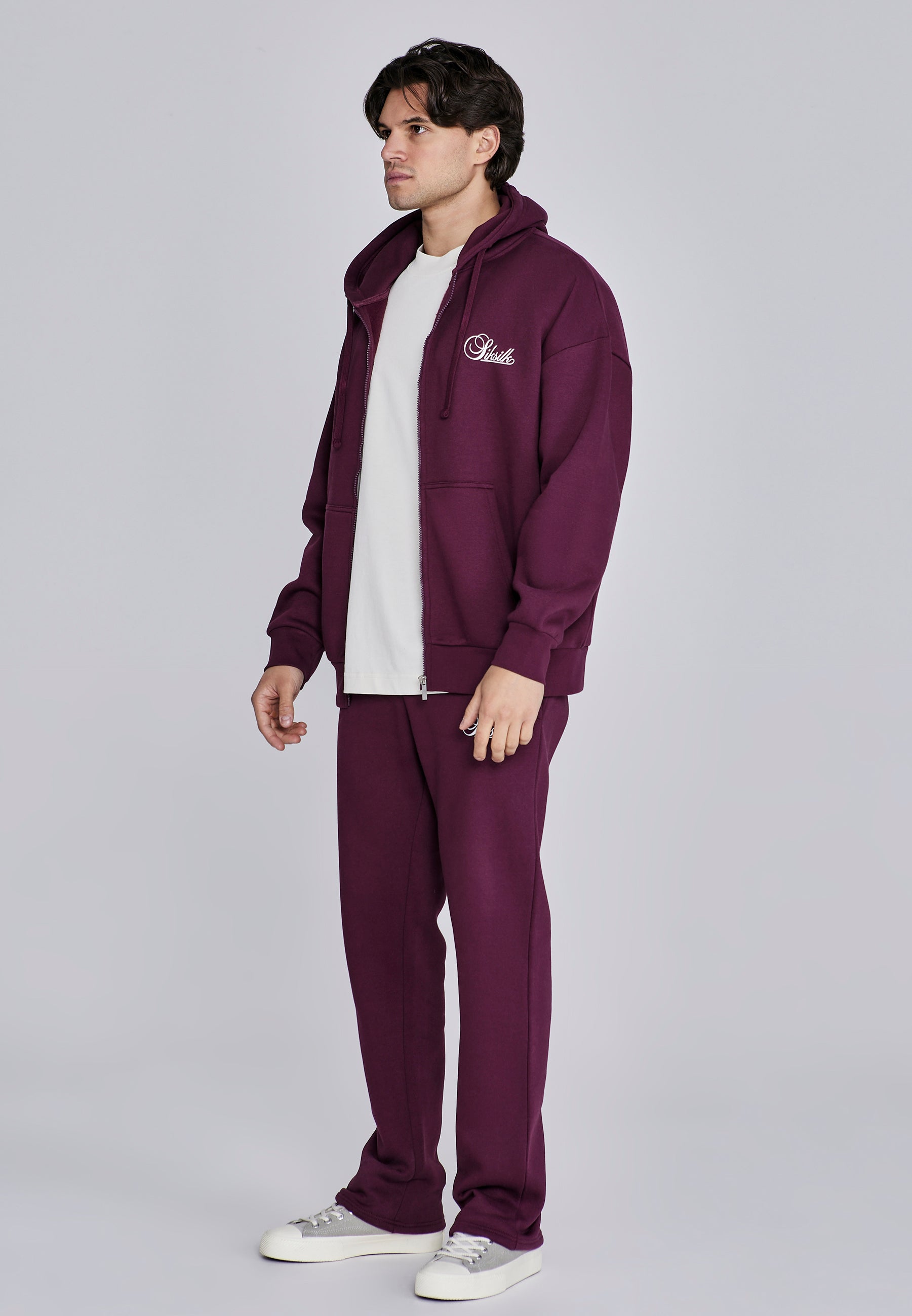 Essentials Felpa con cappuccio e zip intera in borgogna Giacche SikSilk