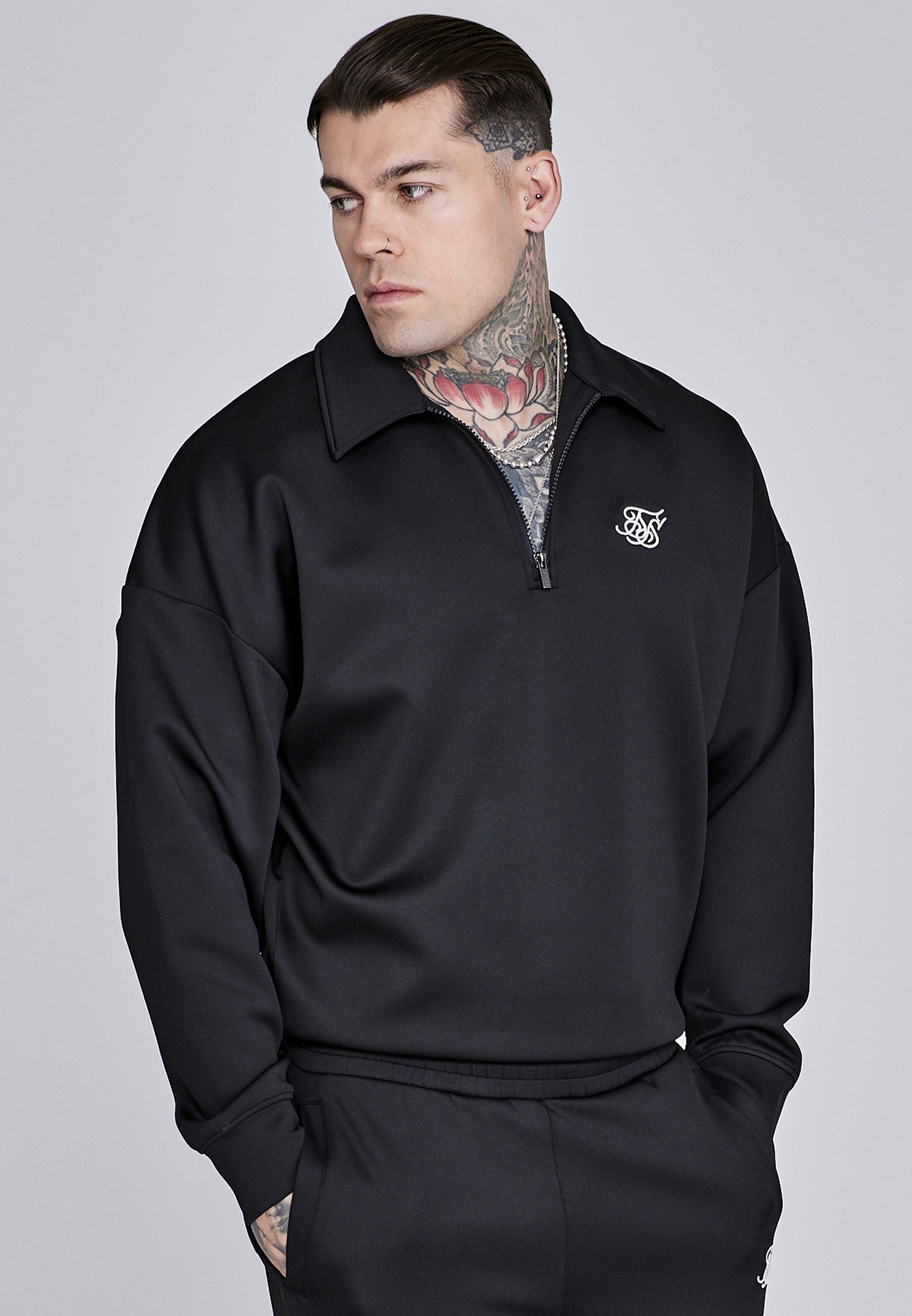 Maglione con zip Essentials in nero Felpe SikSilk