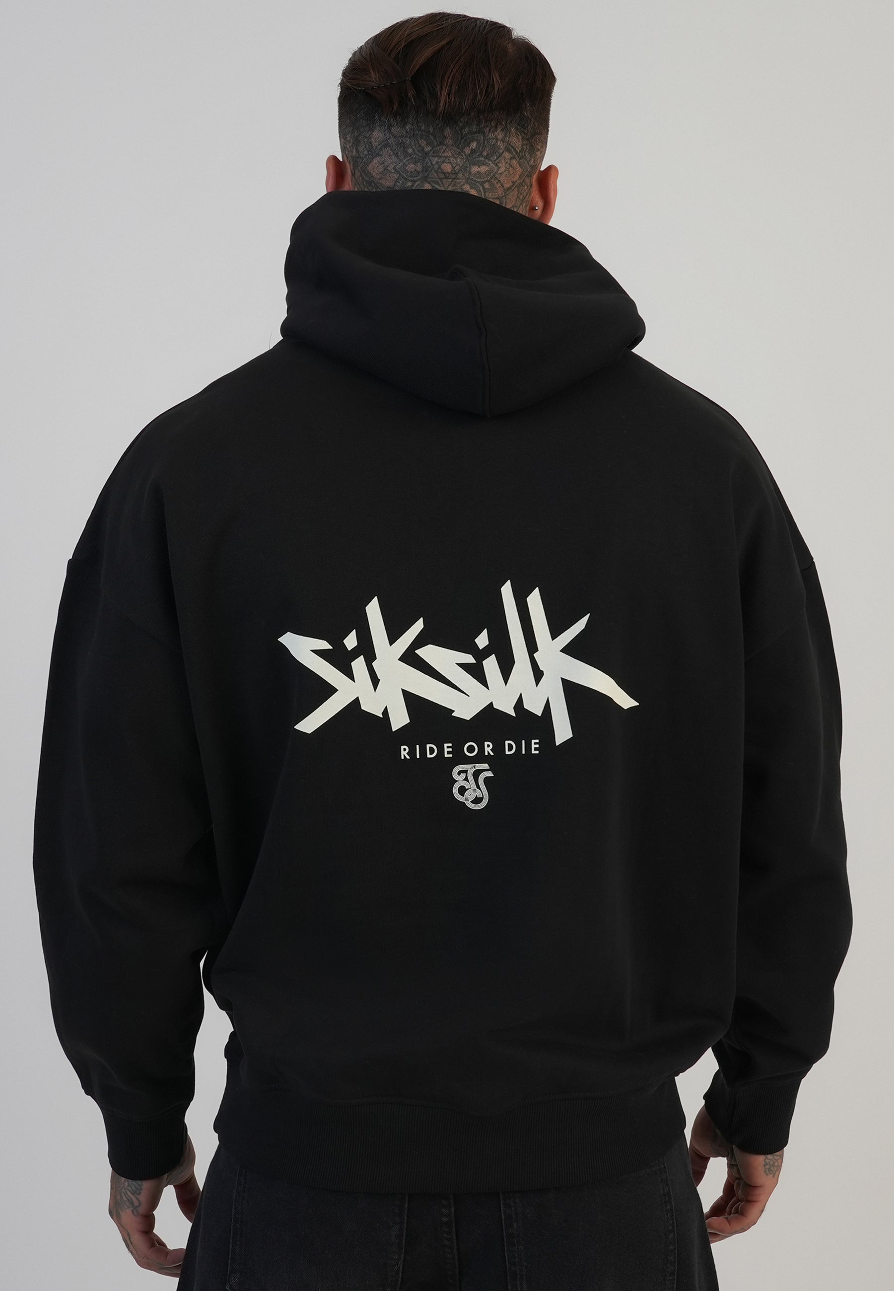 Felpa grafica con cappuccio in nero SikSilk