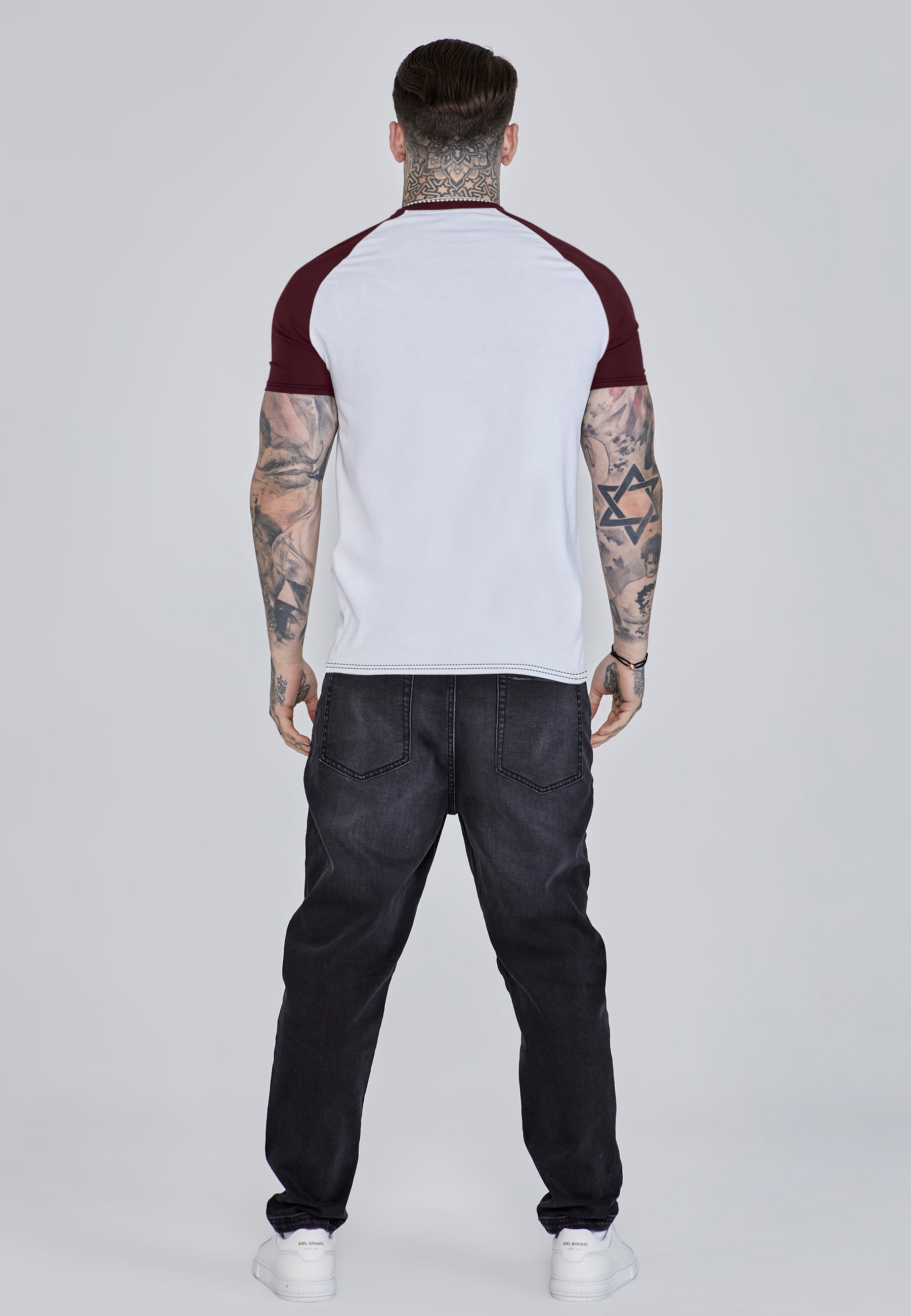 Maglietta Raglan in Bianco, Borgogna Magliette SikSilk