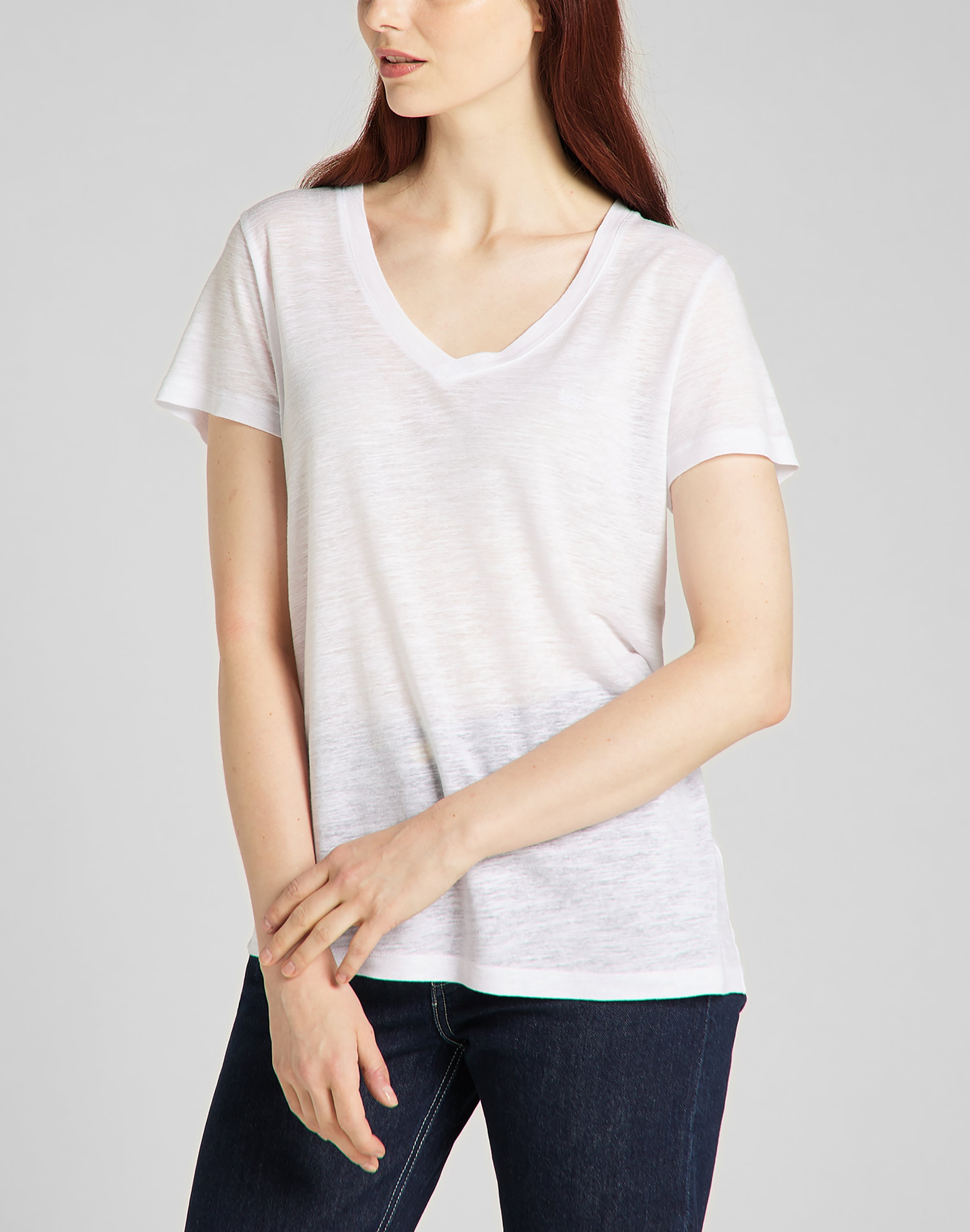 T-shirt con scollo a V in bianco brillante Lee   