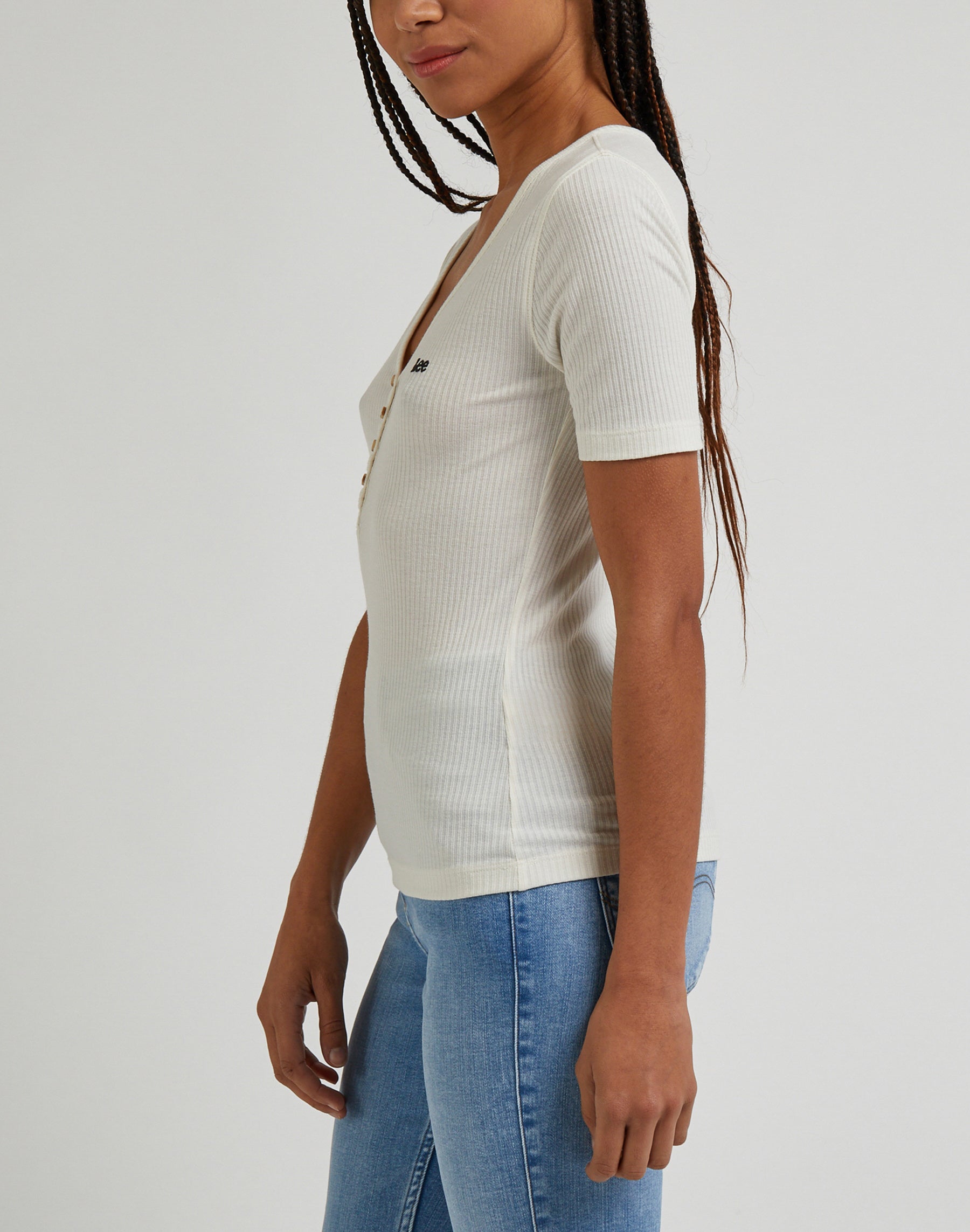 T-shirt Henley a maniche corte in ecrù Lee   