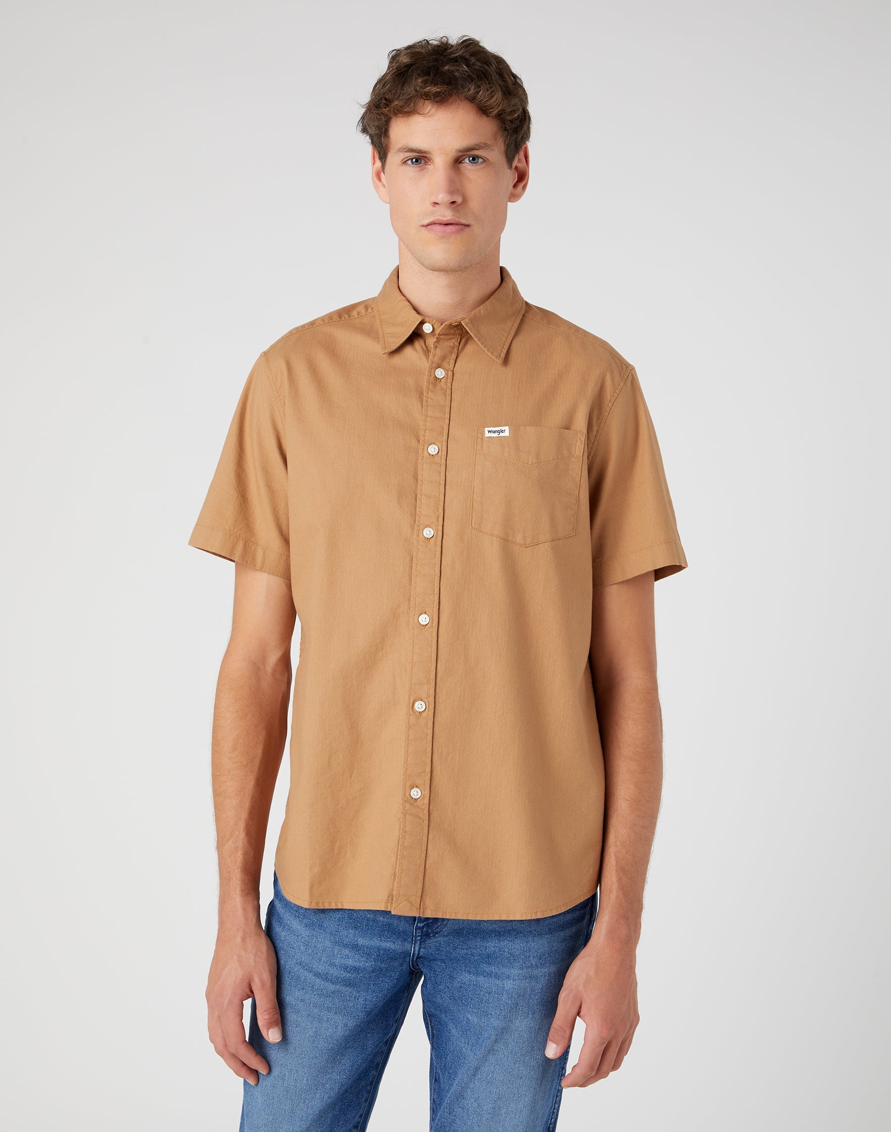 Camicia monotasche a maniche corte in marrone tabacco Camicie Wrangler   