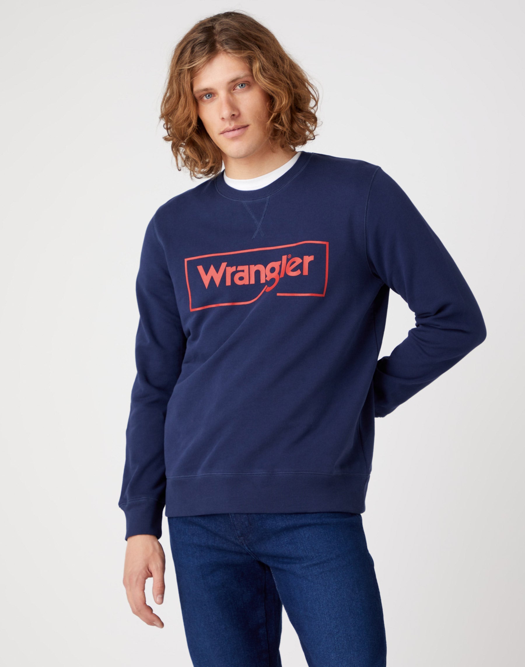 Felpa Wrangler con logo Frame in blu   