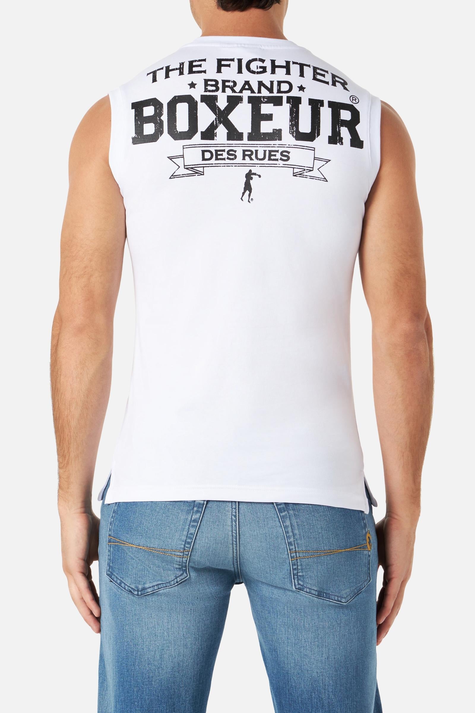 Canotta stampata basic in bianco-nero Tops Boxeur des Rues   